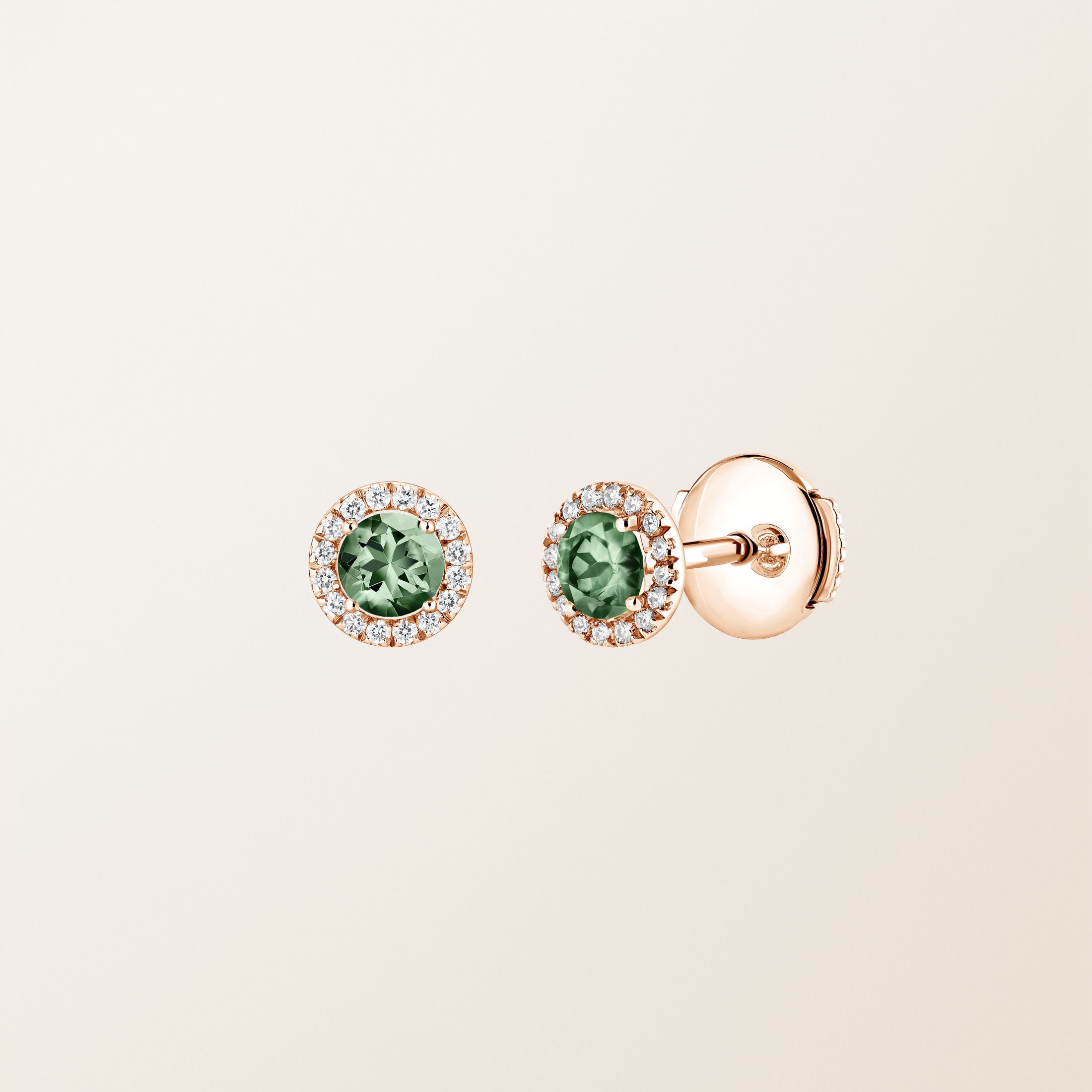 Boucles d'oreilles Or rose 18 cts Saphir Vert Rétromantique S