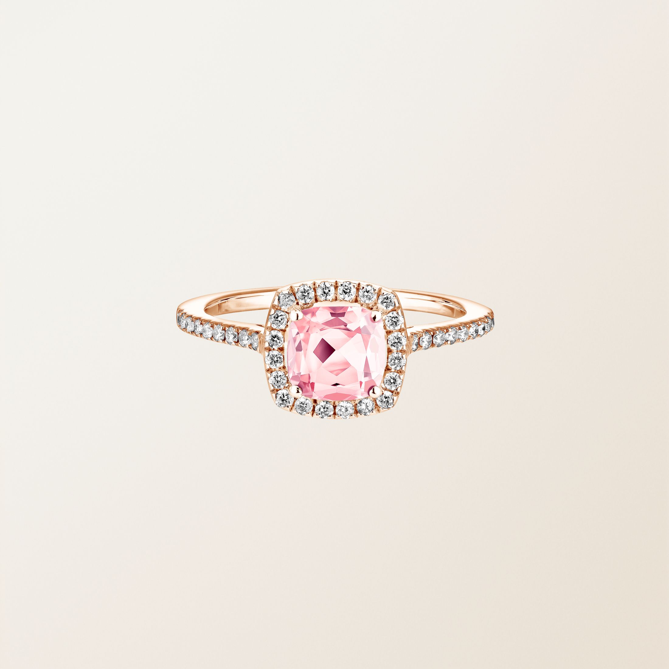 Bague Or rose 18 cts Tourmaline Rétromantique Coussin Pavée
