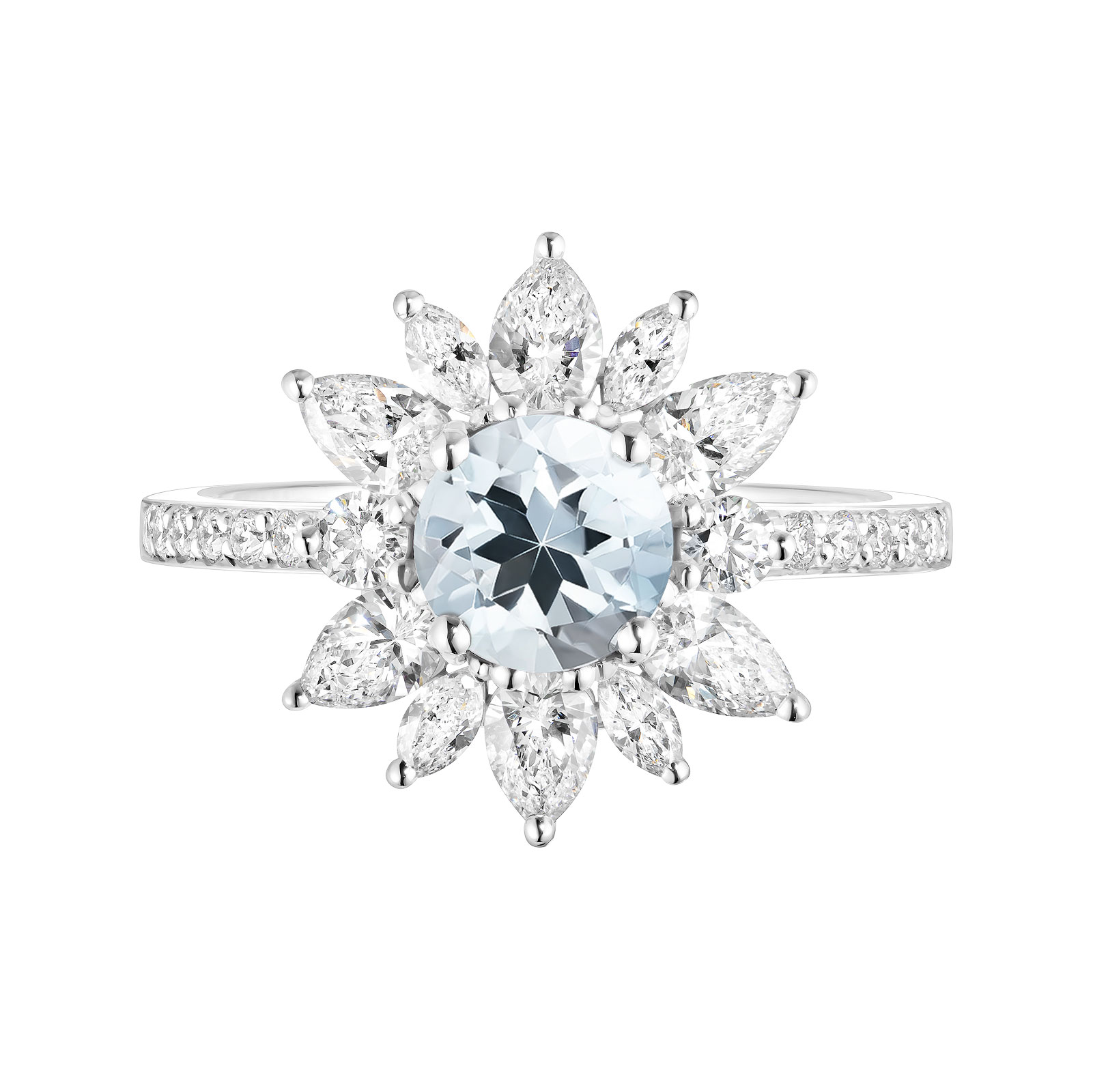 Bague Or blanc Aigue-marine et diamants EverBloom Prima 1