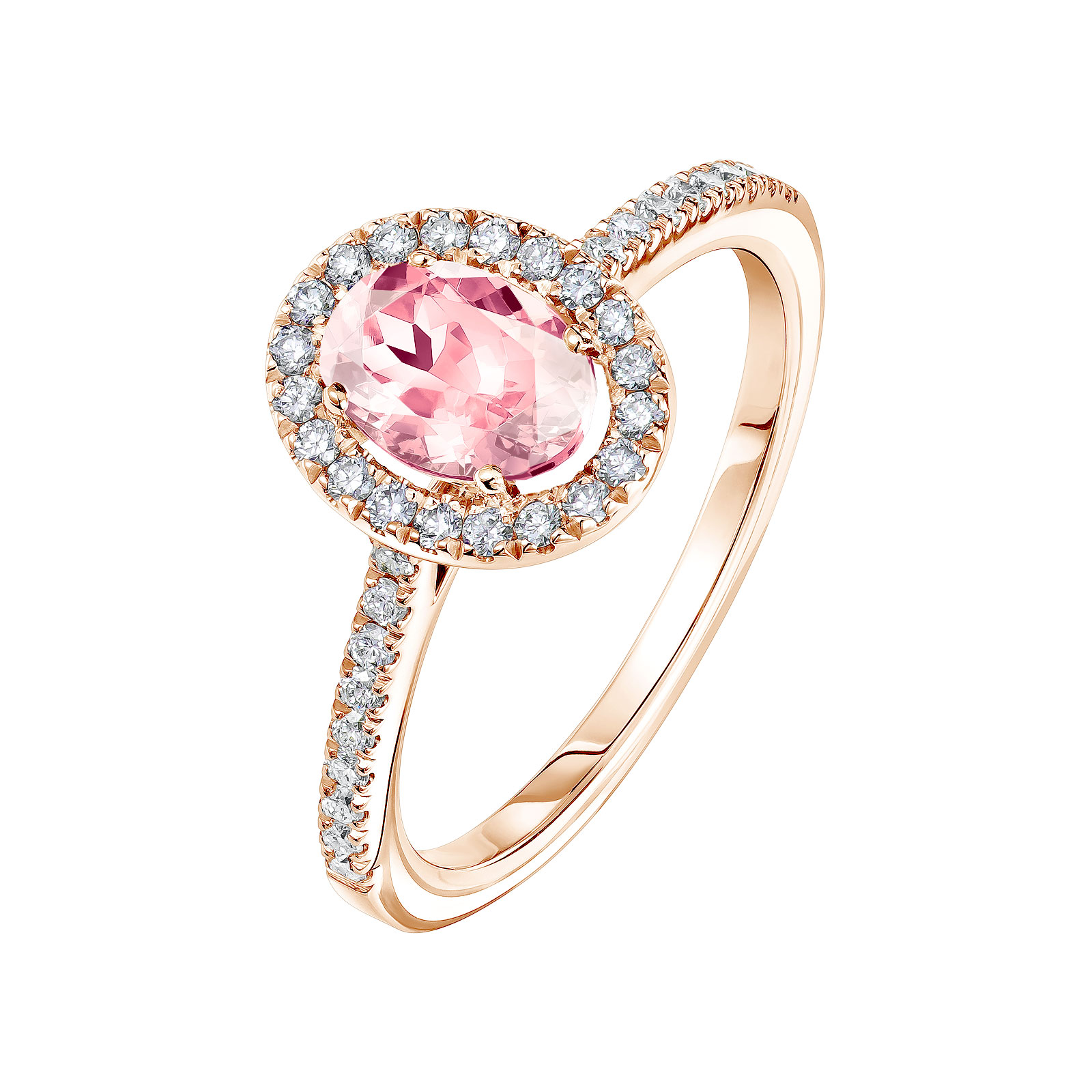 Bague Or rose Tourmaline et diamants Rétromantique Ovale Pavée 1