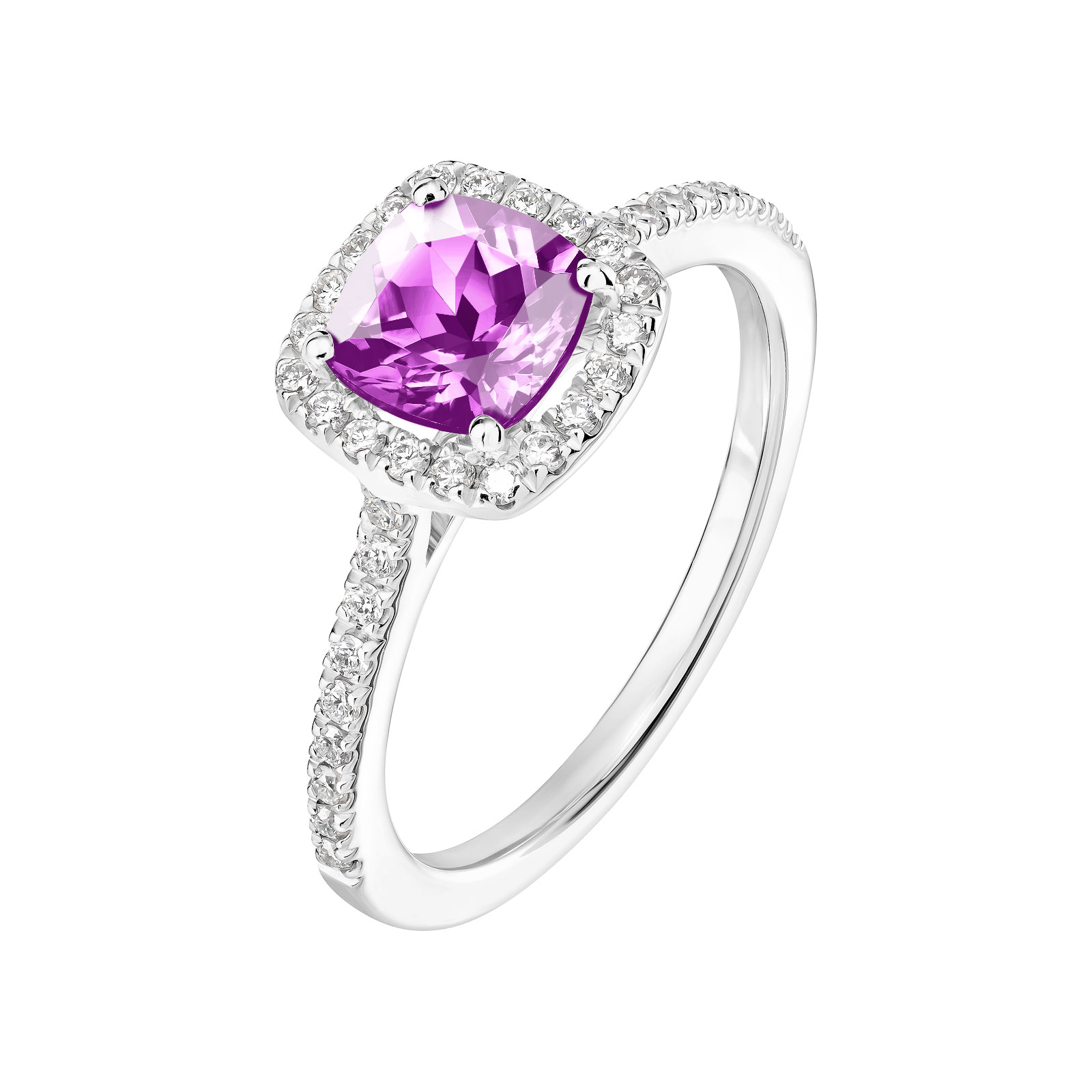 Bague Platine Améthyste et diamants Rétromantique Coussin Pavée 1