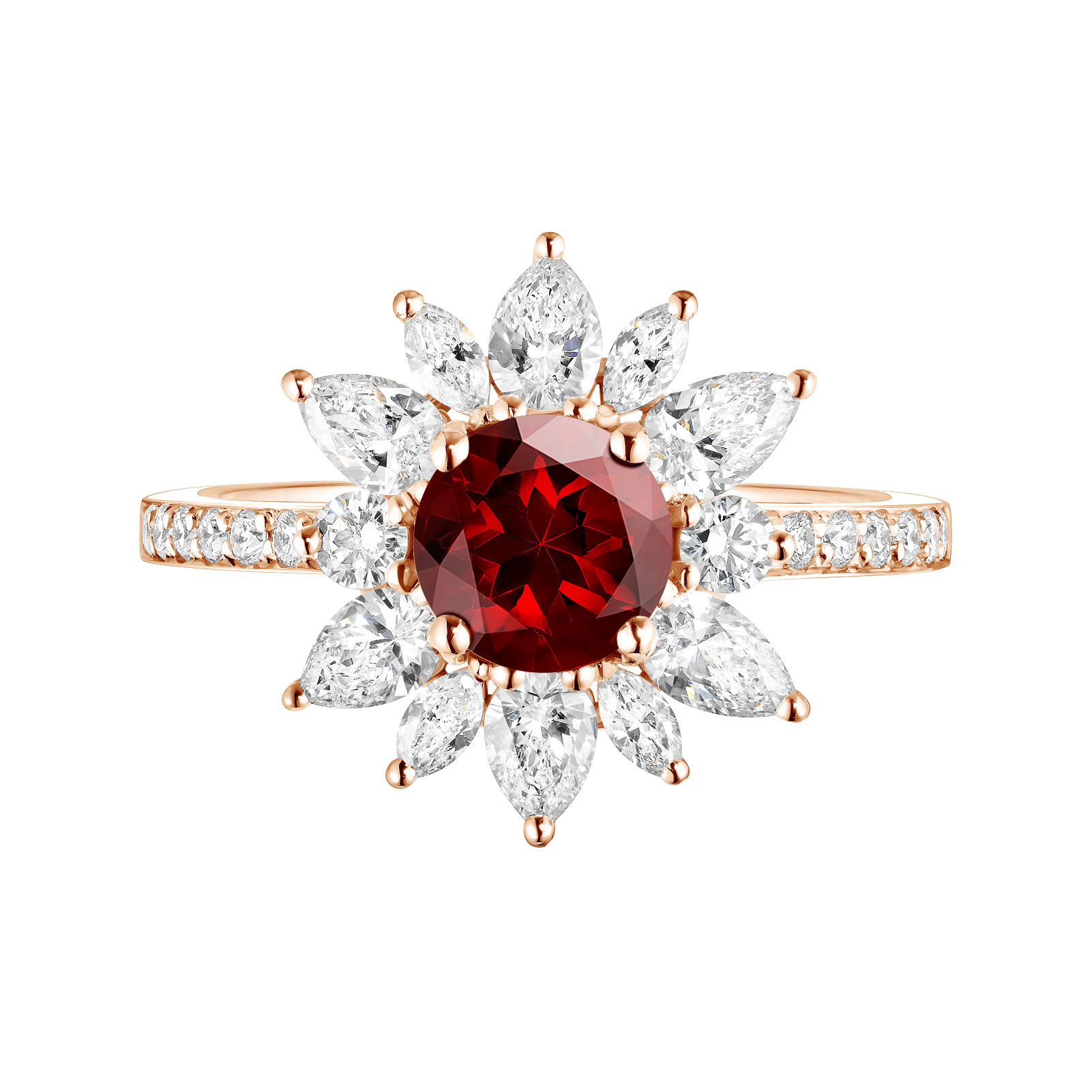 Bague Or rose Grenat et diamants EverBloom Prima 1