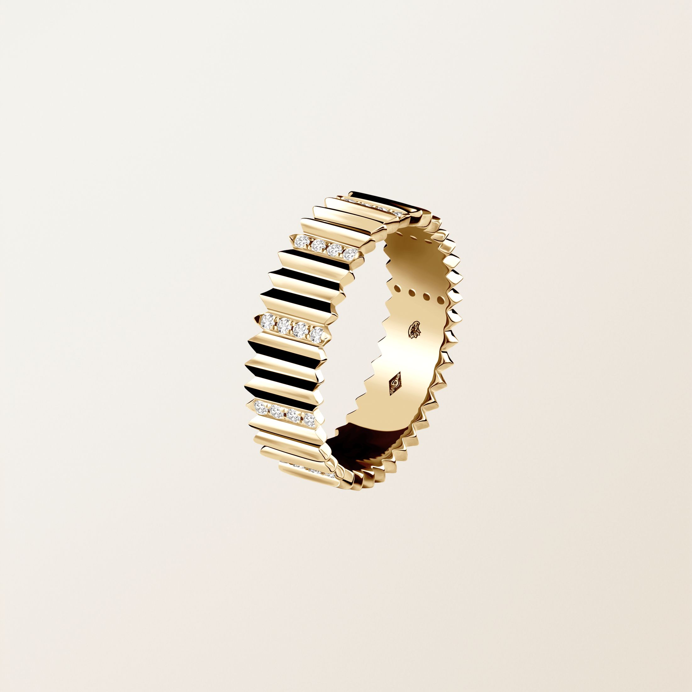 Bague Or jaune 18 cts Diamant Entaille M Pavée