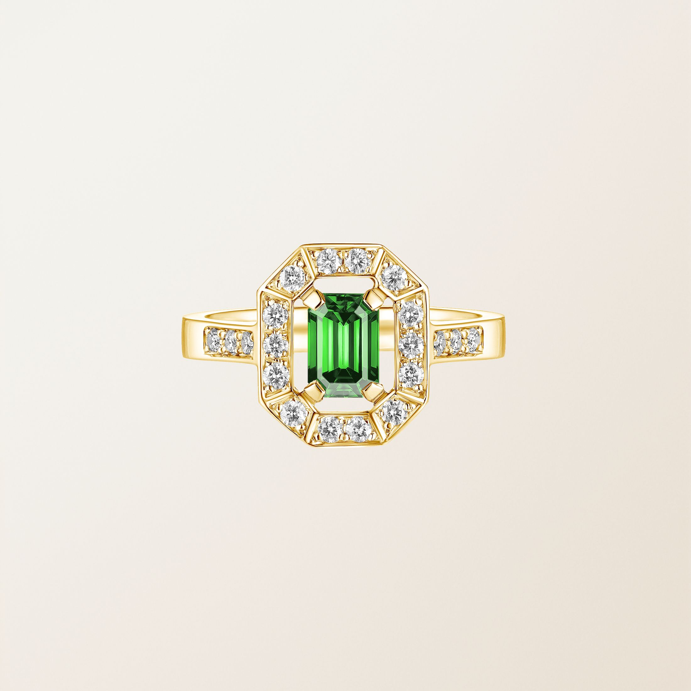 Bague Or jaune 18 cts Tsavorite Art Déco