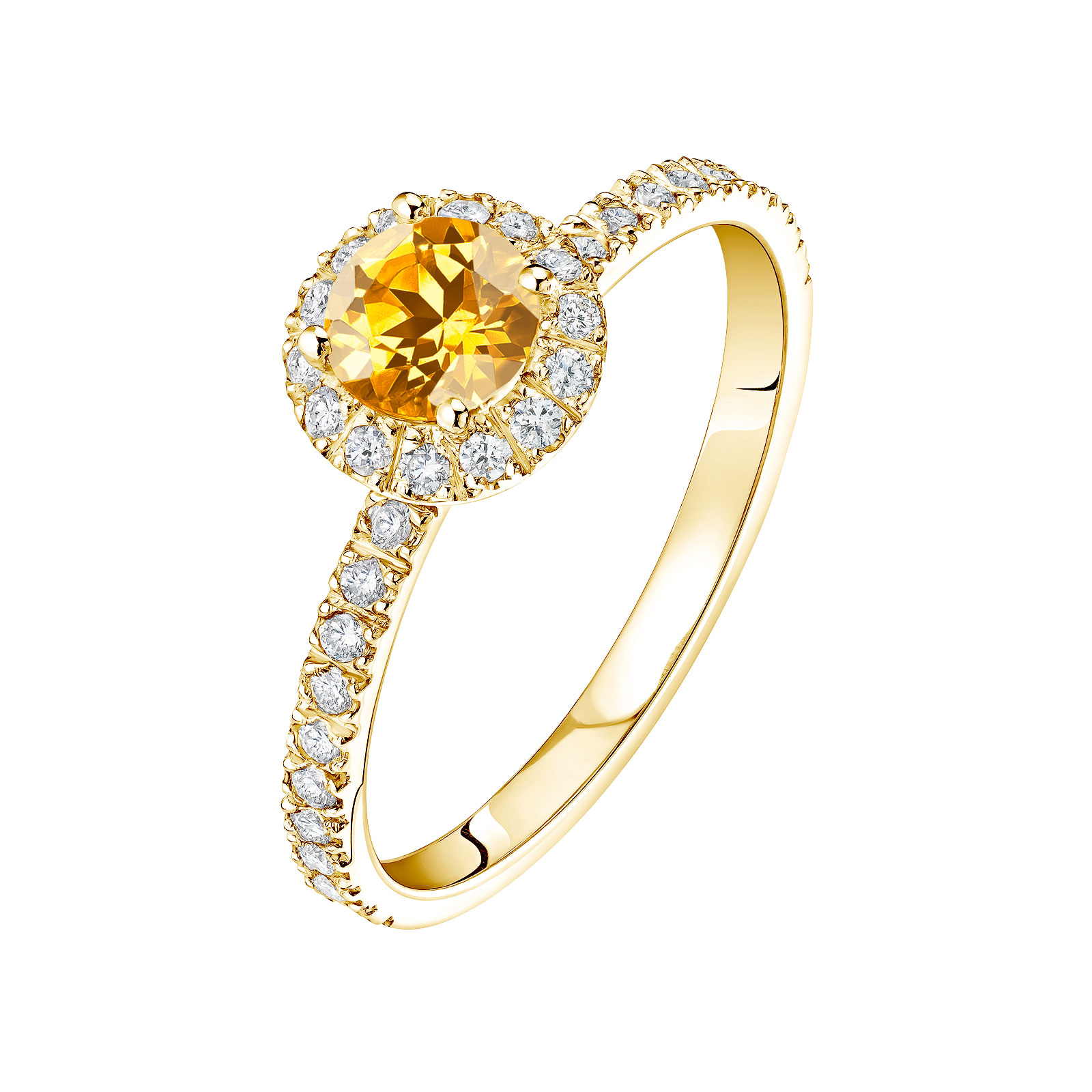 Bague Or jaune Citrine et diamants Rétromantique M Pavée 1