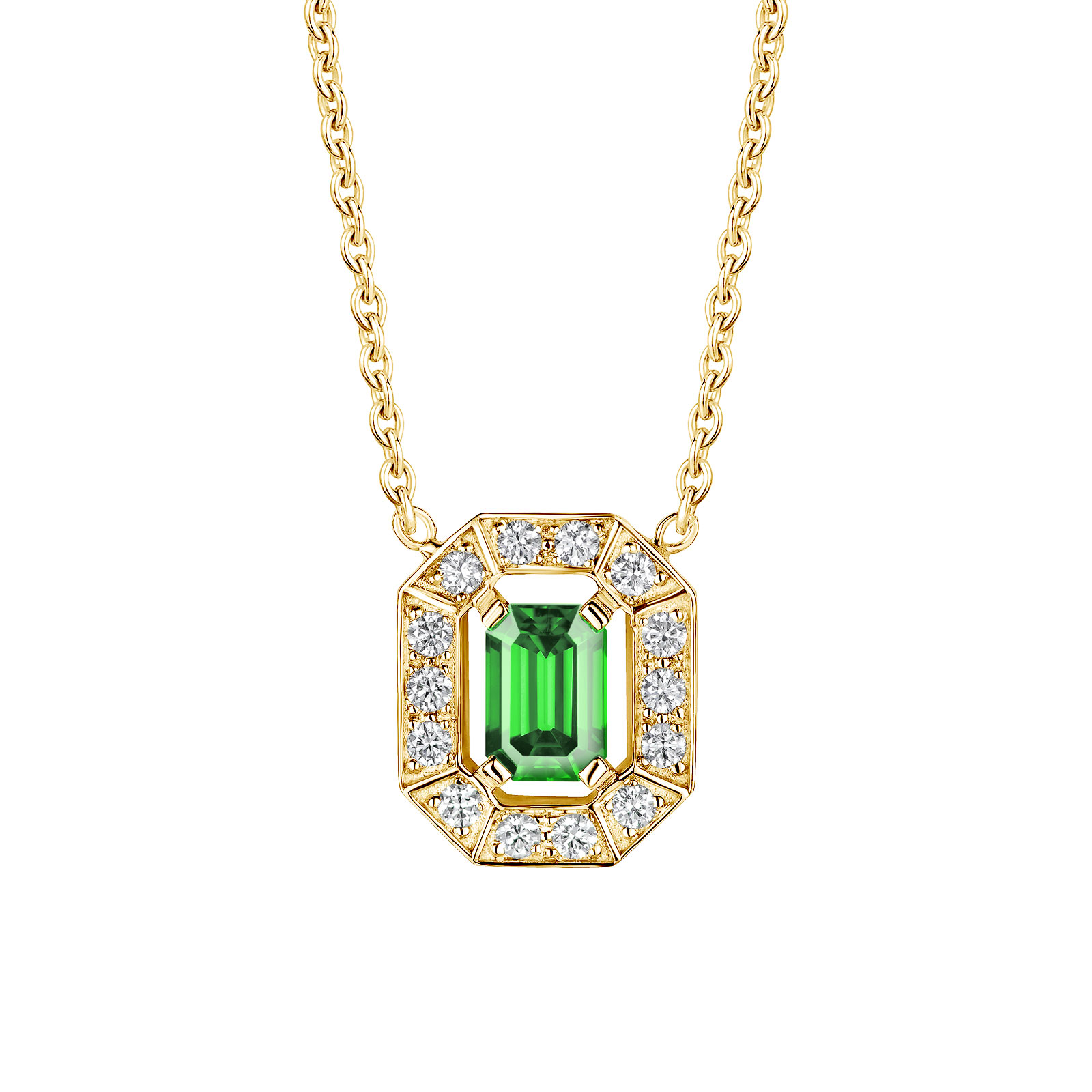 Pendentif Or jaune Tsavorite et diamants Art Déco 1