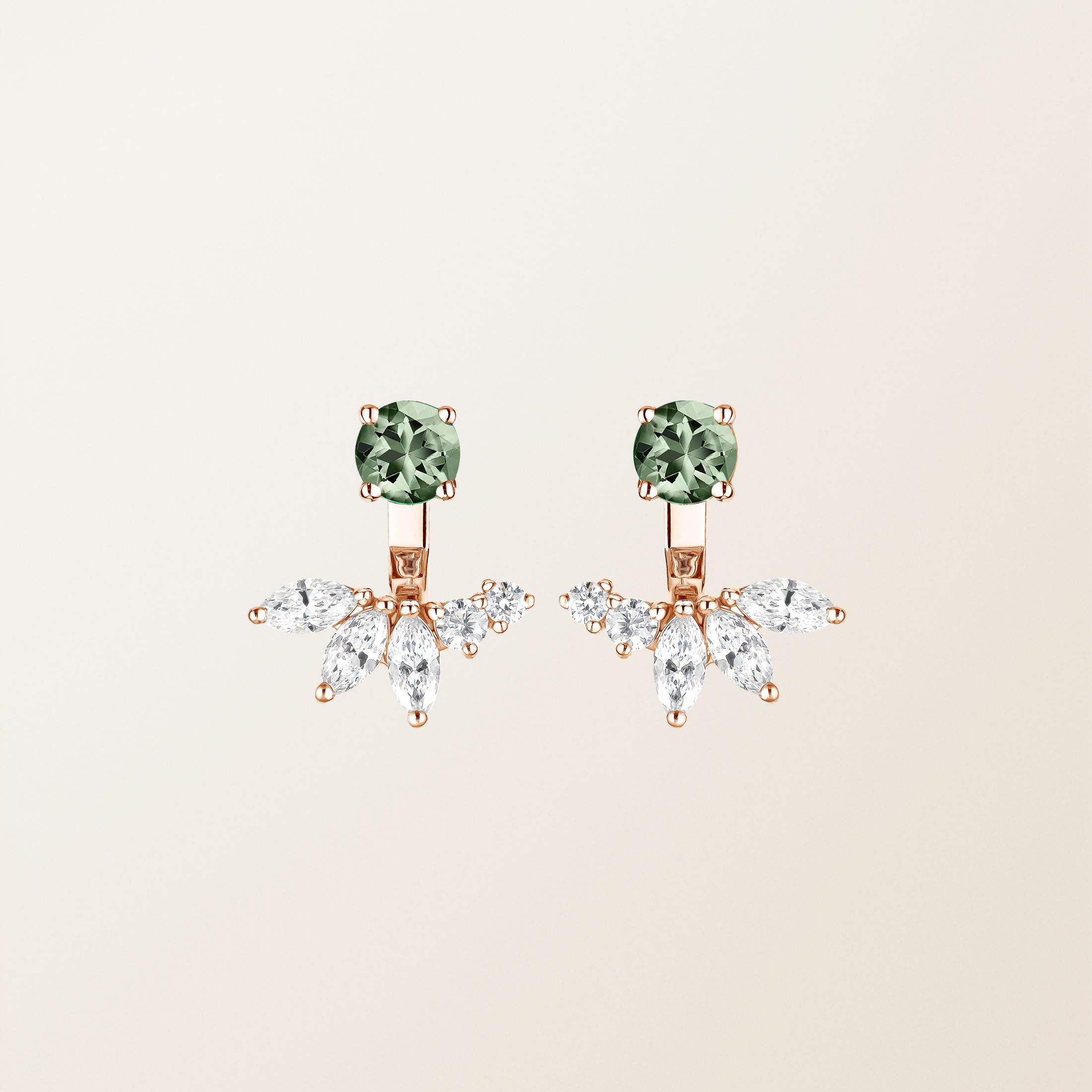 EverBloom Symétriques Rose Gold Green Sapphire Earrings