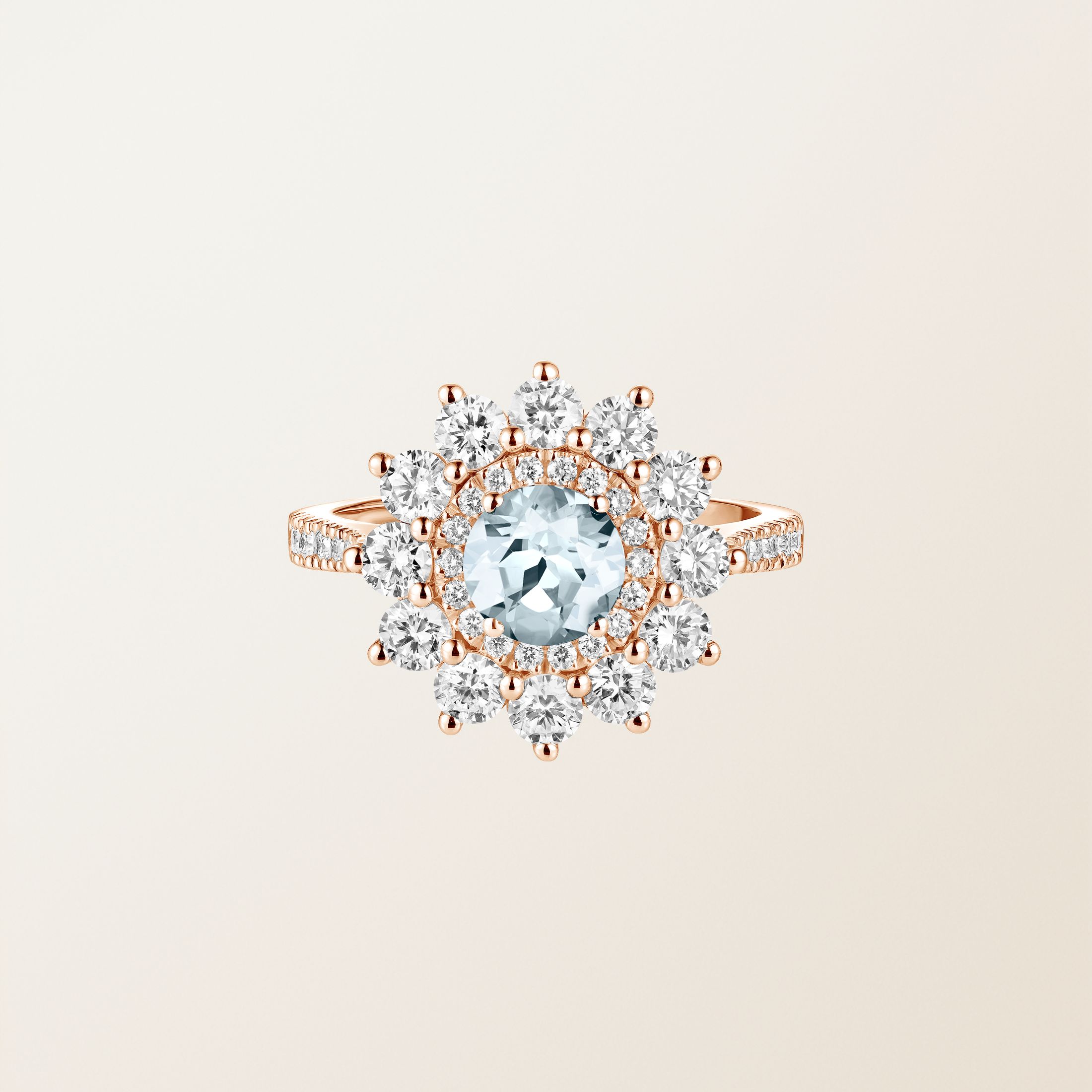 Ring 18K Roségold Aquamarin Lefkos 6 mm Pavée