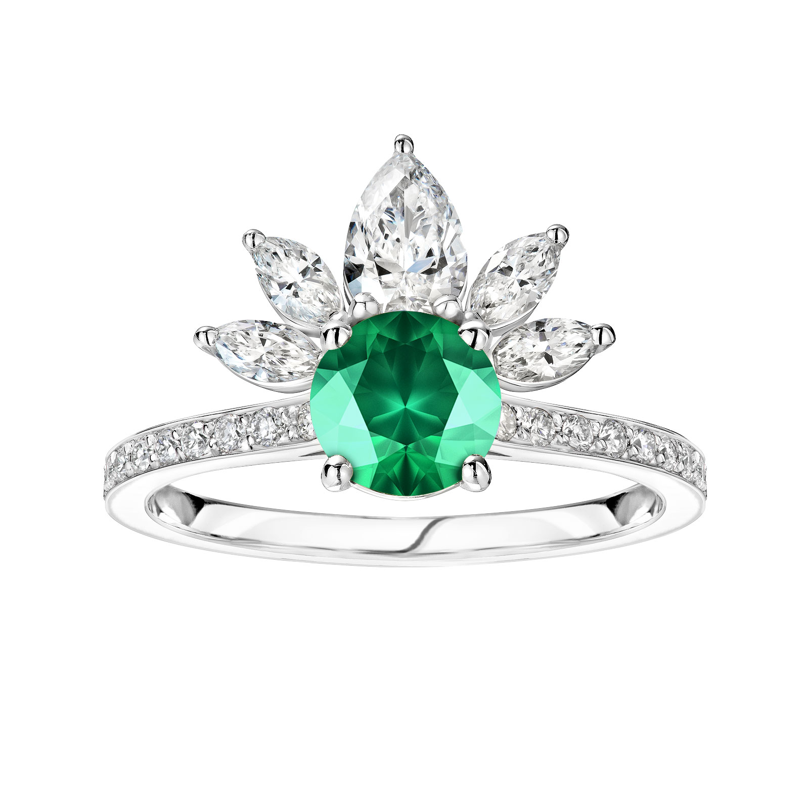 Bague Or blanc Emeraude et diamants EverBloom Pavée 1