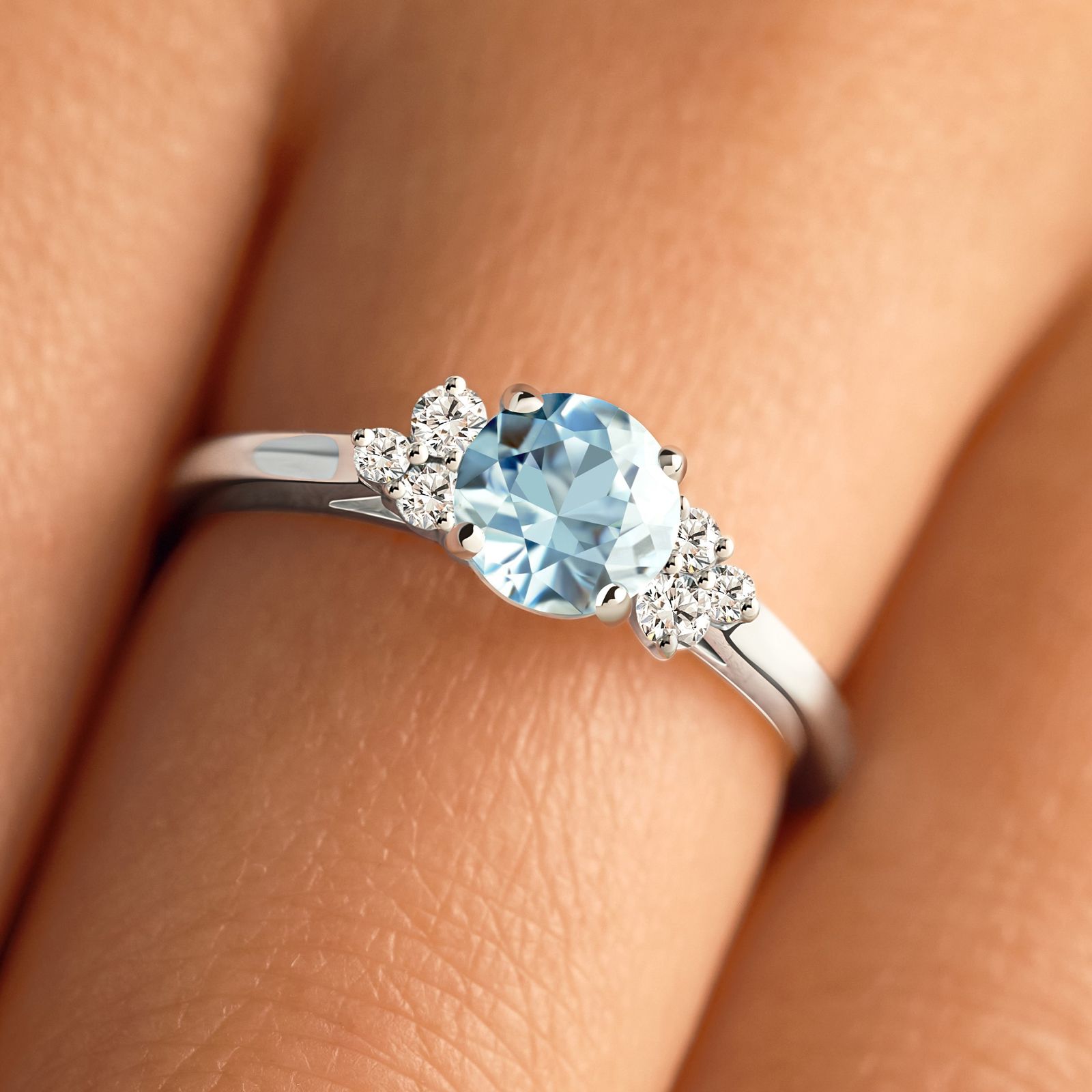 リング ホワイトゴールド アクアマリンとダイヤモンド Baby EverBloom 6 mm 3