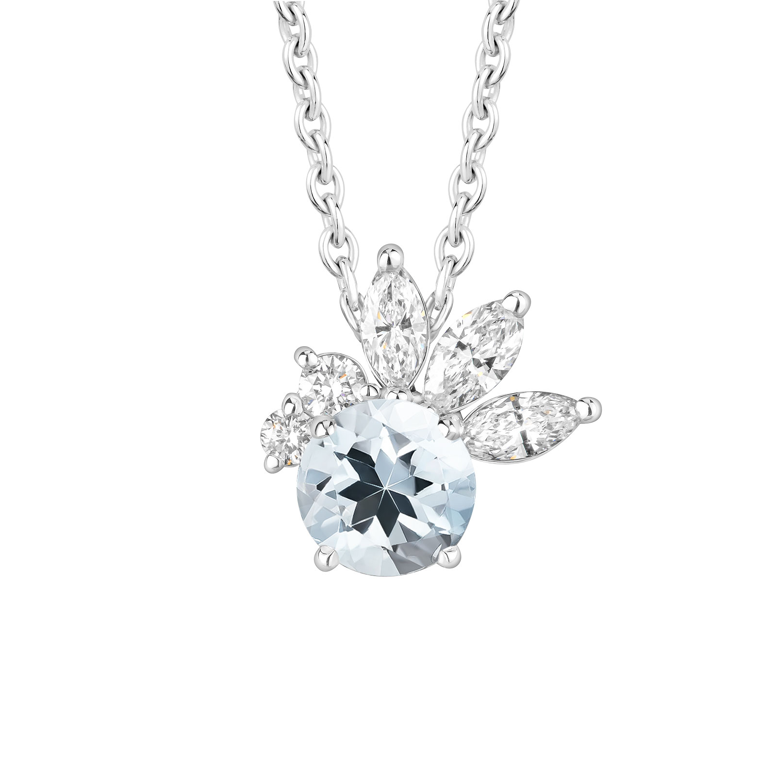 Pendentif Or blanc Aigue-marine et diamants Little EverBloom 1