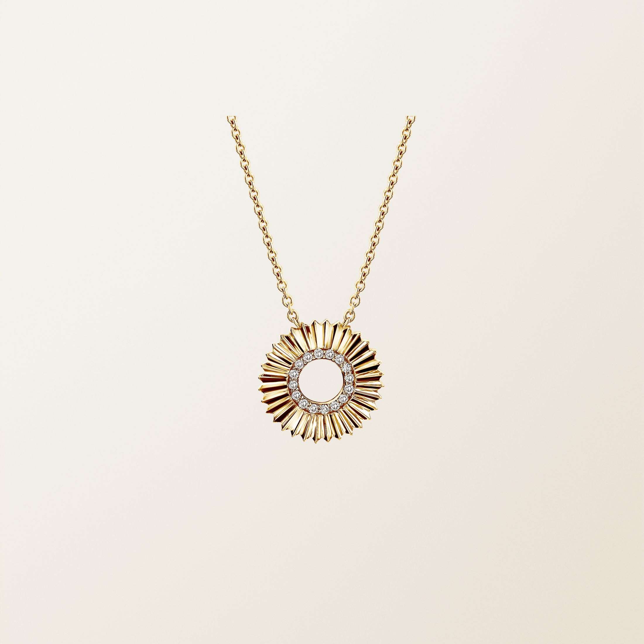 Pendentif Or jaune 18 cts Diamant Entaille Rayons Pavé