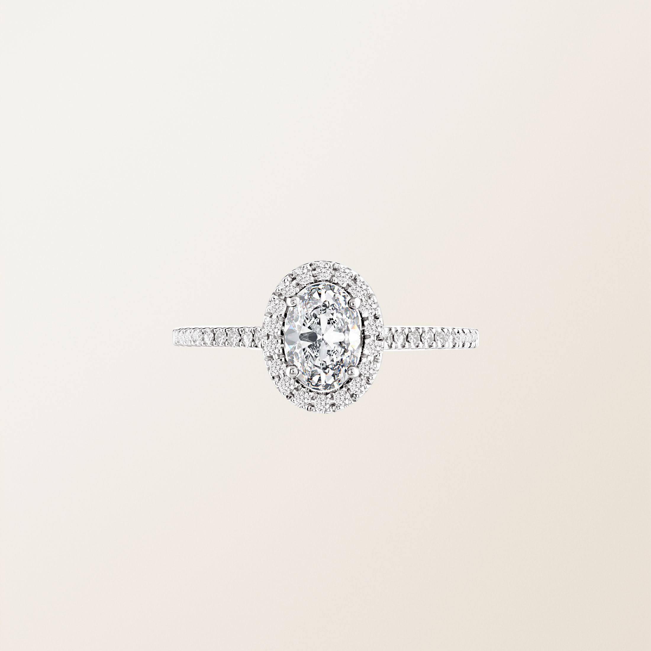Bague Or blanc 18 cts Diamant Rétromantique Ovale Pavée