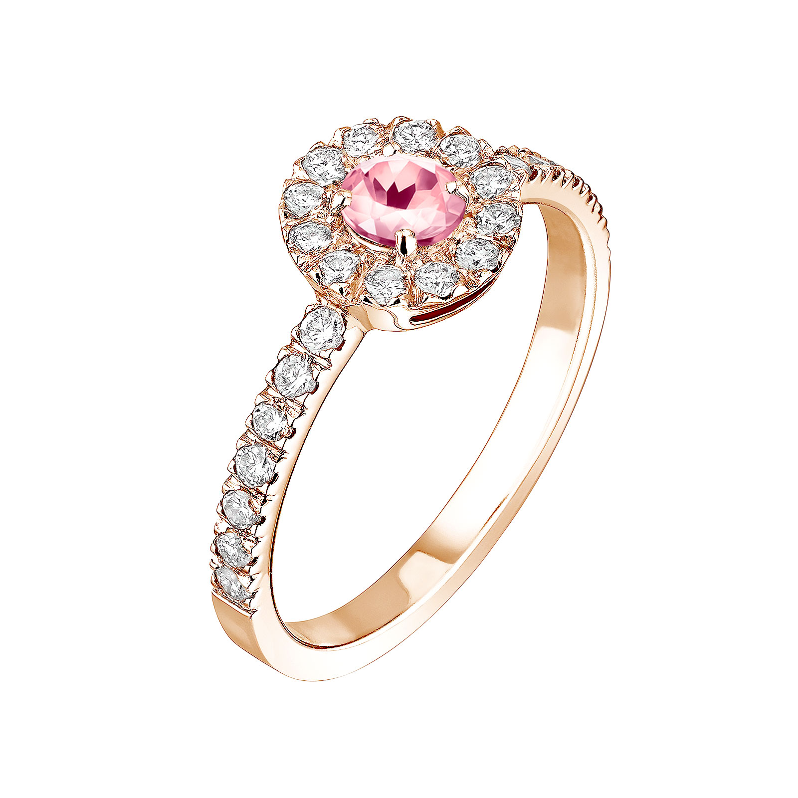 Bague Or rose Tourmaline et diamants Rétromantique Solo Pavée 1