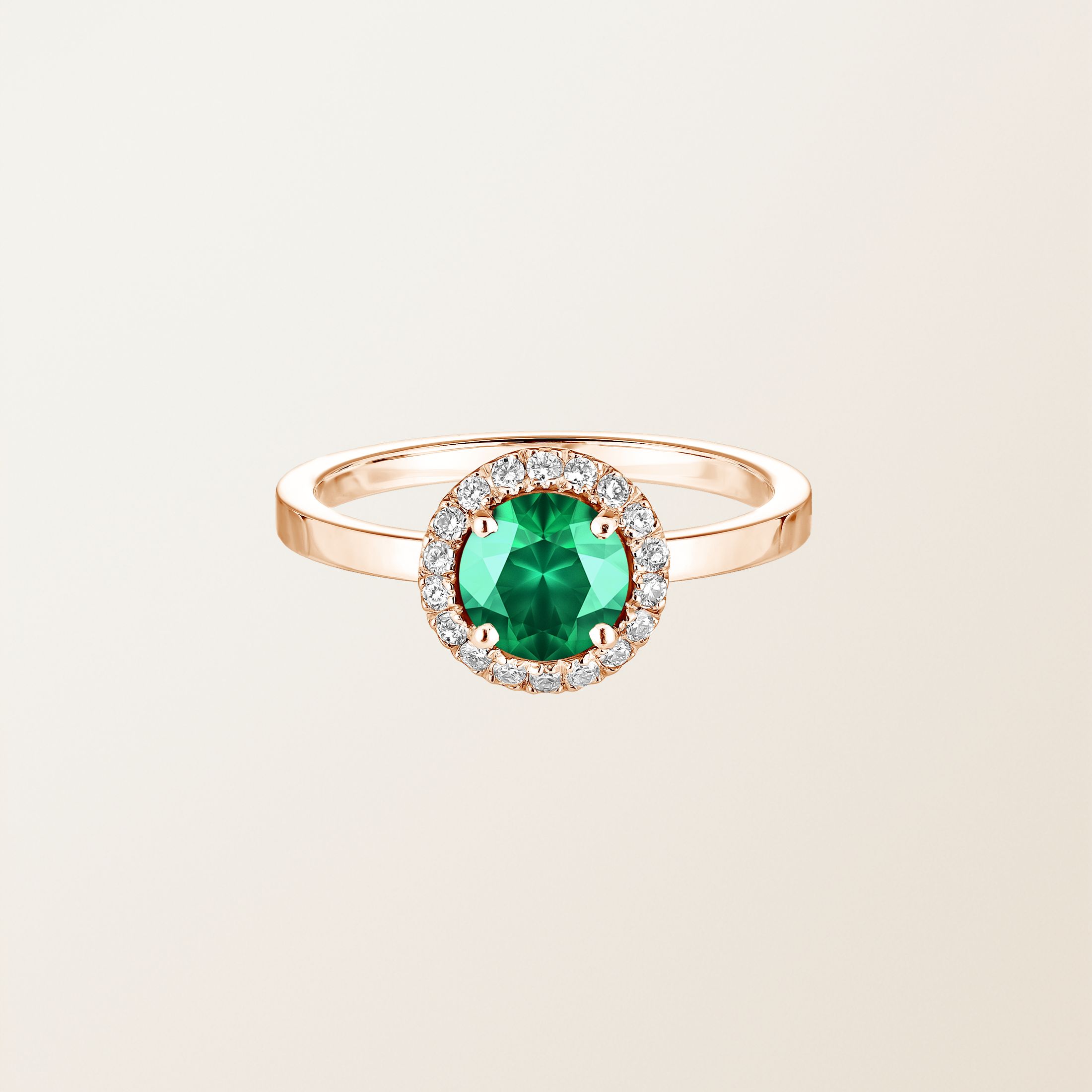 Ring 18K Roségold Smaragdgrün Rétromantique L