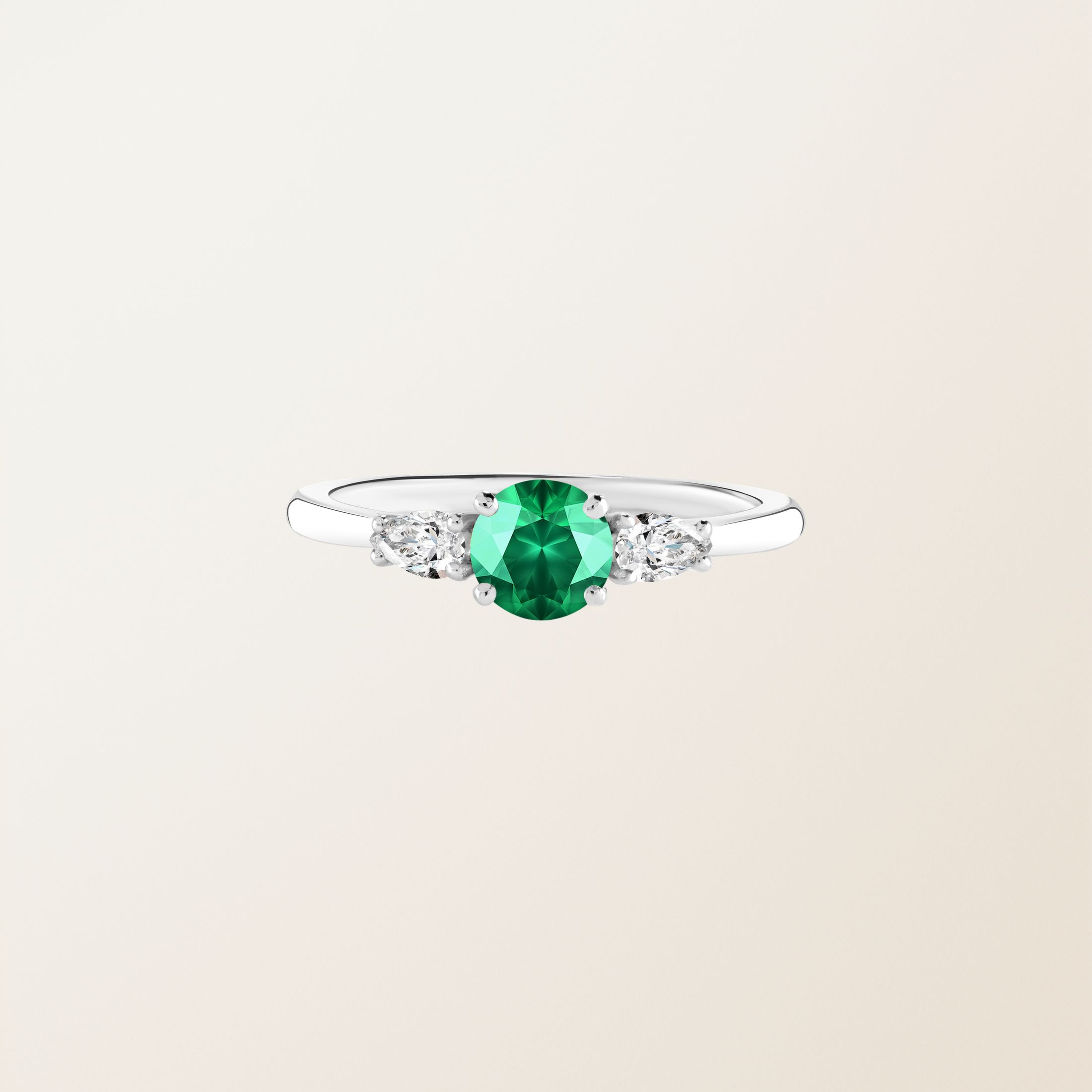 Bague Or blanc 18 cts Emeraude Little Lady Duo de Poires