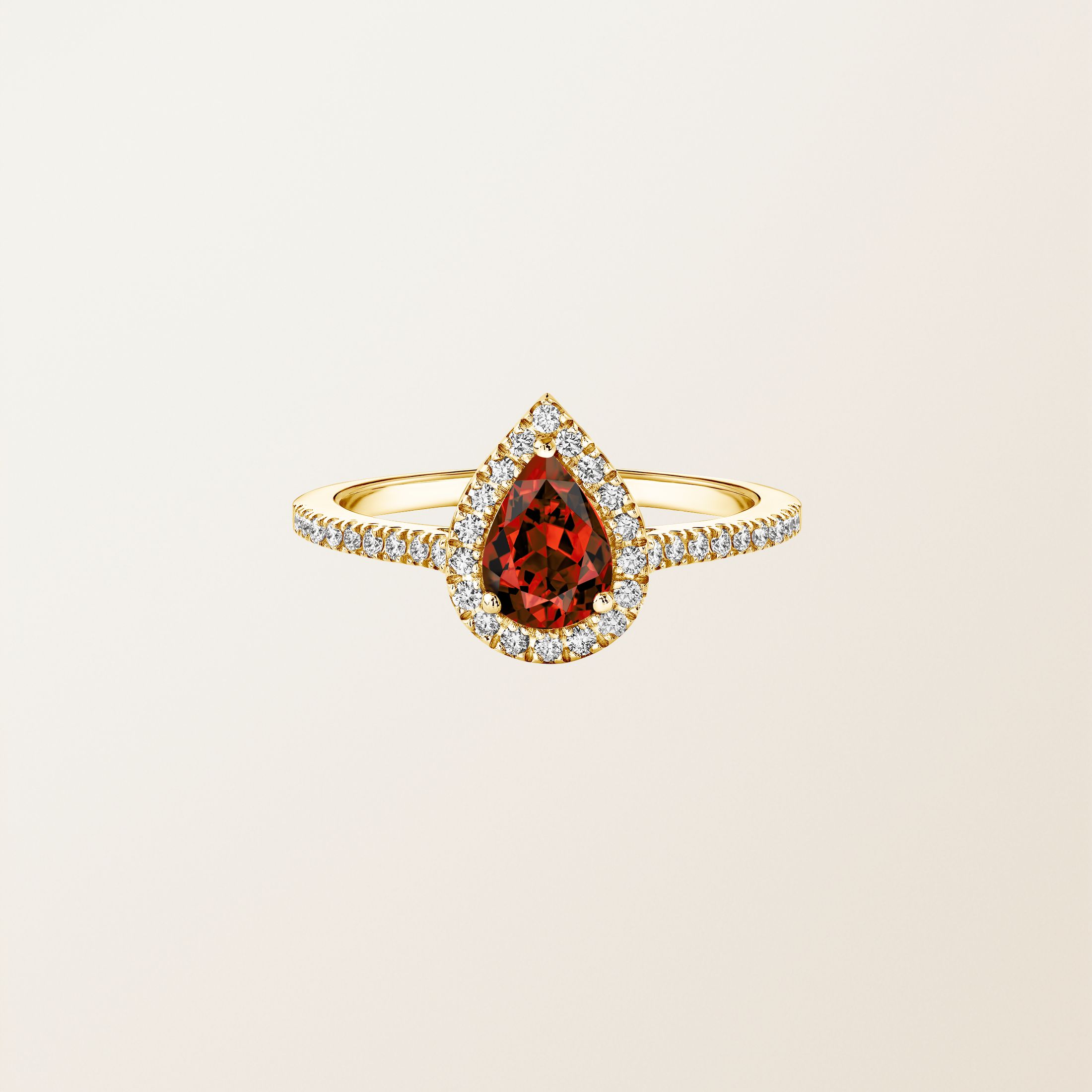 Bague Or jaune 18 cts Grenat Rétromantique Poire Pavée