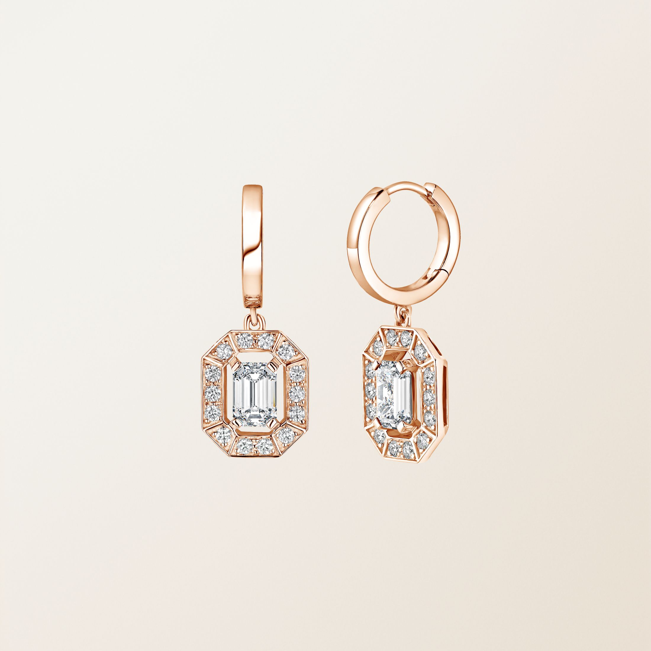 Ohrringe 18K Roségold Diamant Art Déco