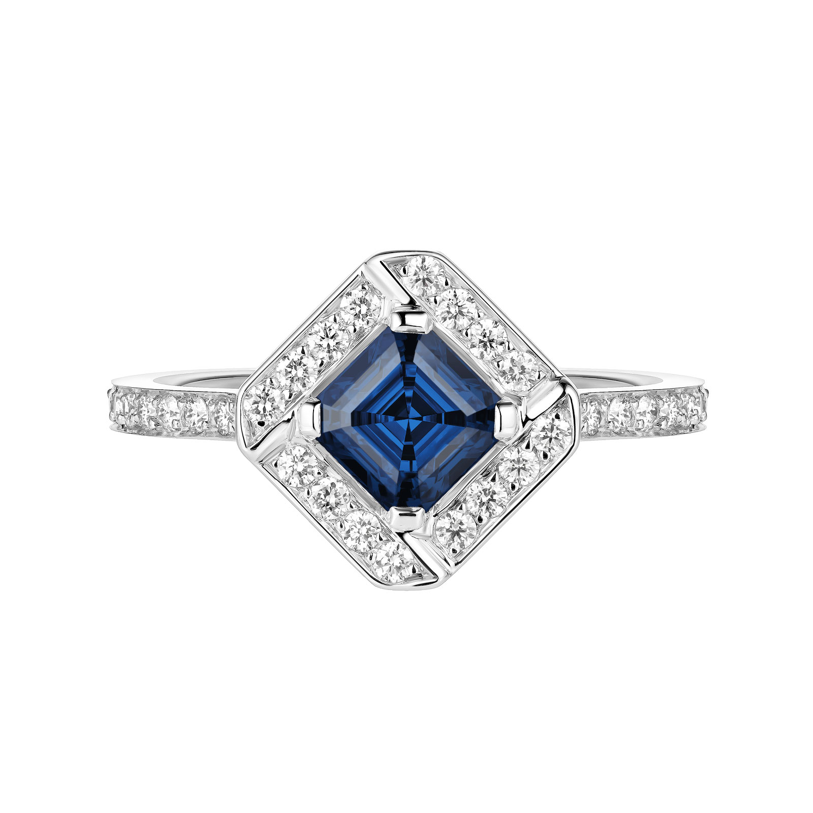 Bague Or blanc Saphir et diamants Plissage 1