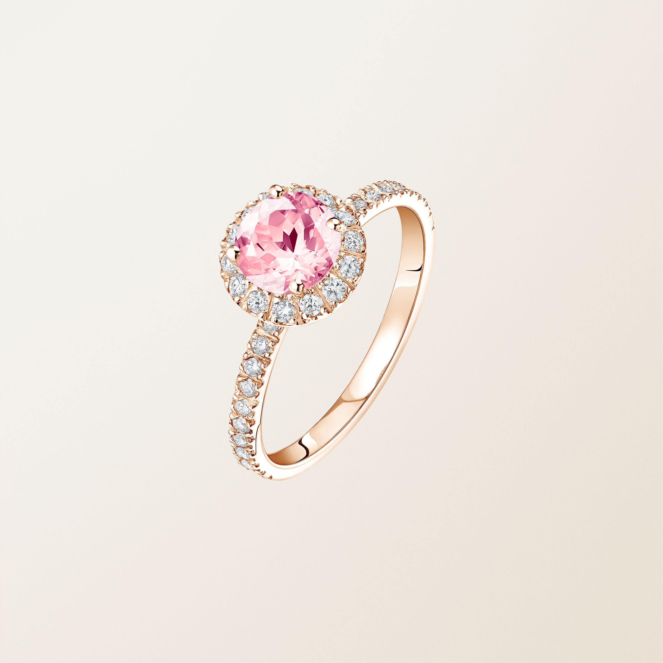 Bague Or rose 18 cts Tourmaline Rétromantique L Pavée