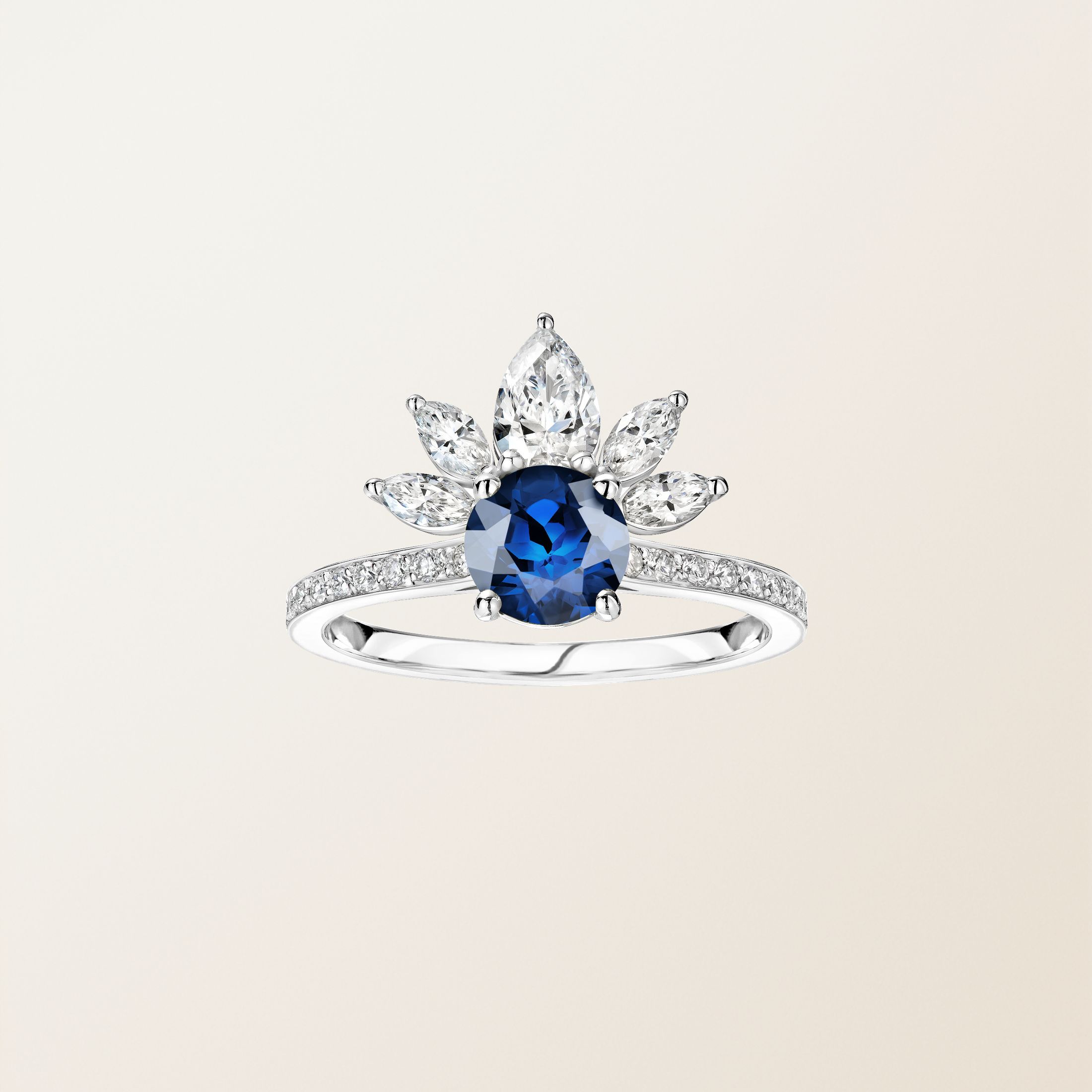 Bague Or blanc Saphir EverBloom Pavée