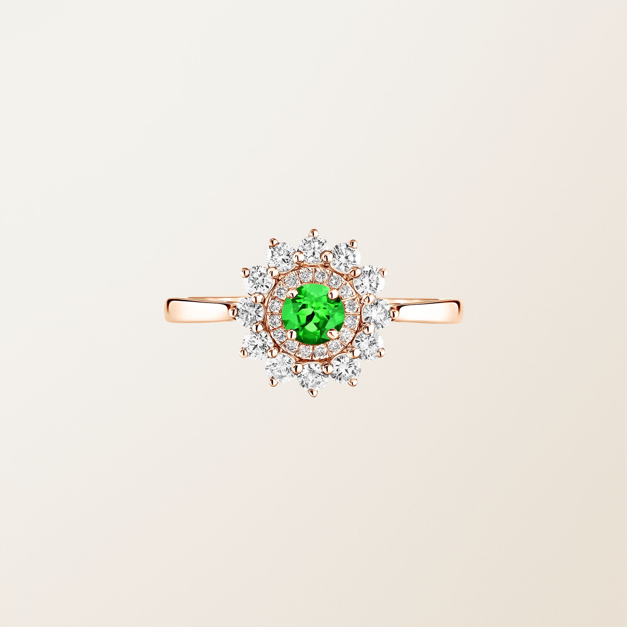Bague Or rose 18 cts Tsavorite Lefkos 4 mm