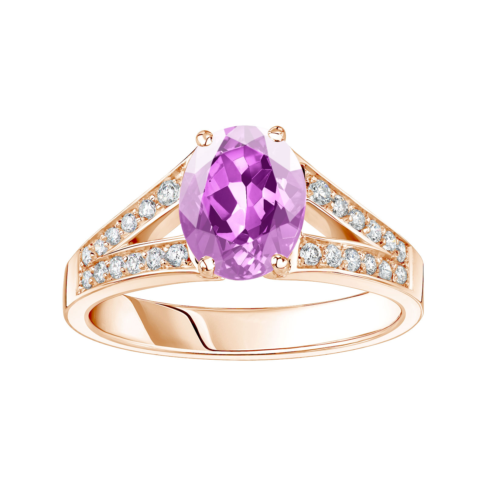 Bague Or rose Améthyste et diamants Rétromantique Tiare Pavée 1