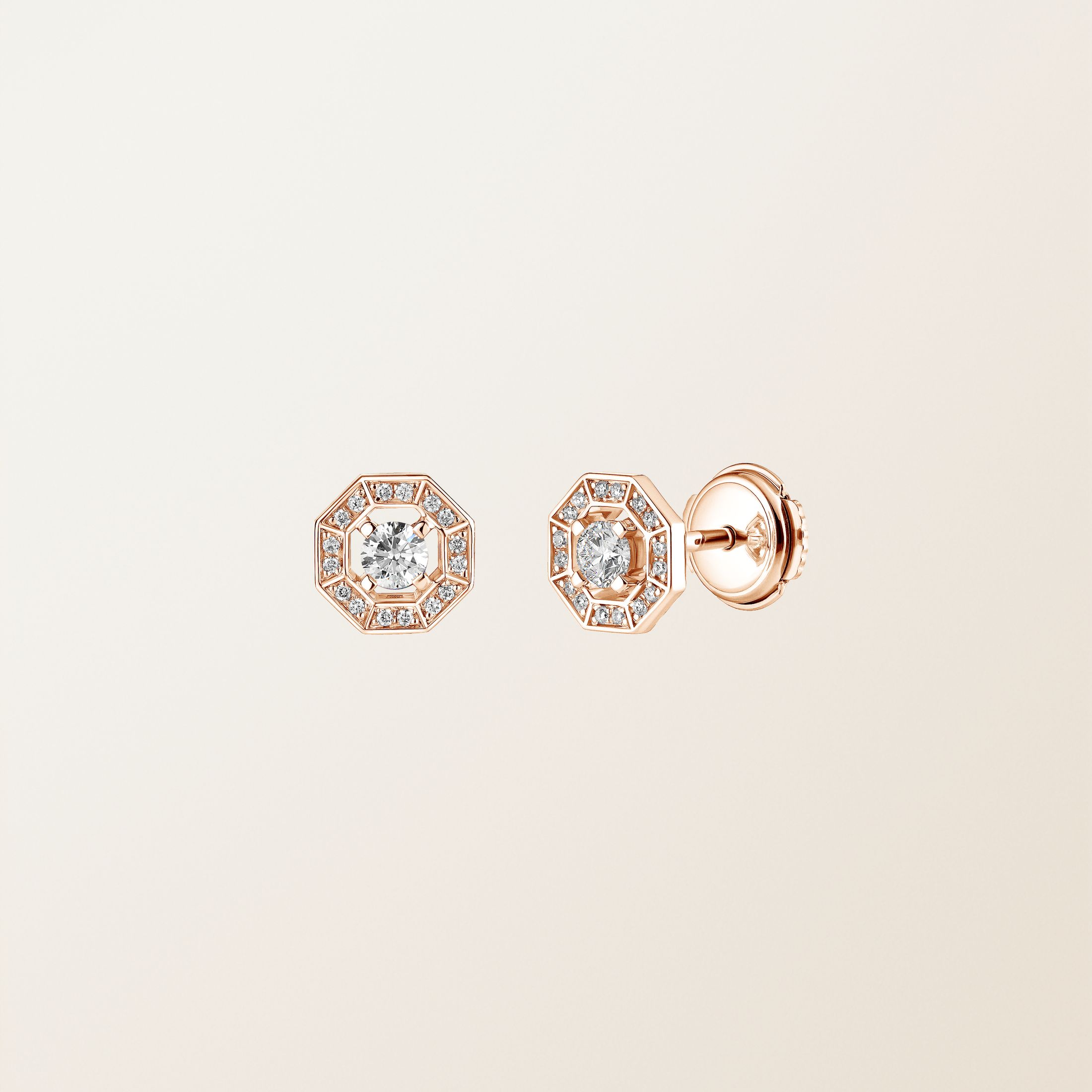 Boucles d'oreilles Or rose 18 cts Diamant Art Déco Rond XS