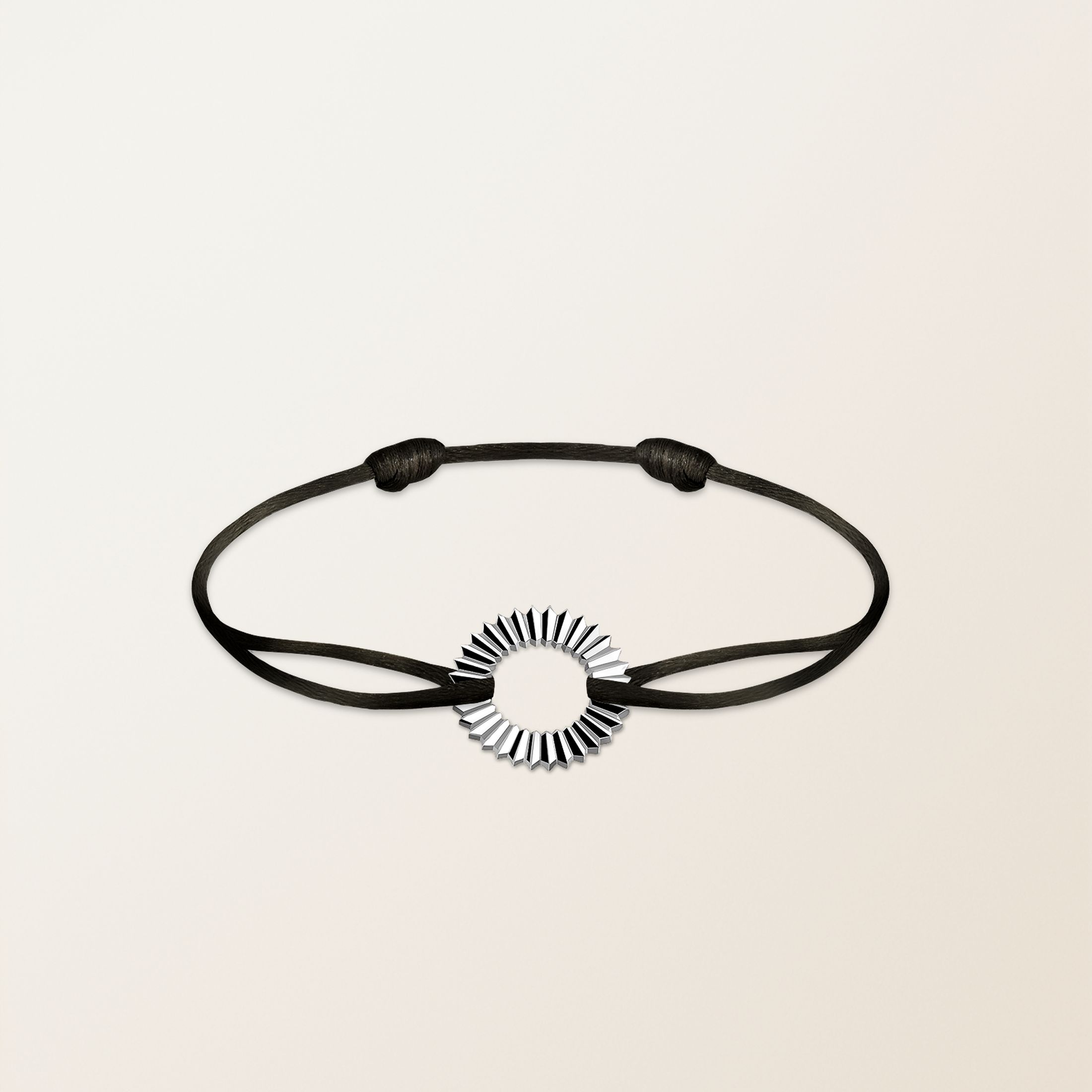 Bracelet cordon Noir Or blanc 18 cts Entaille Rayons