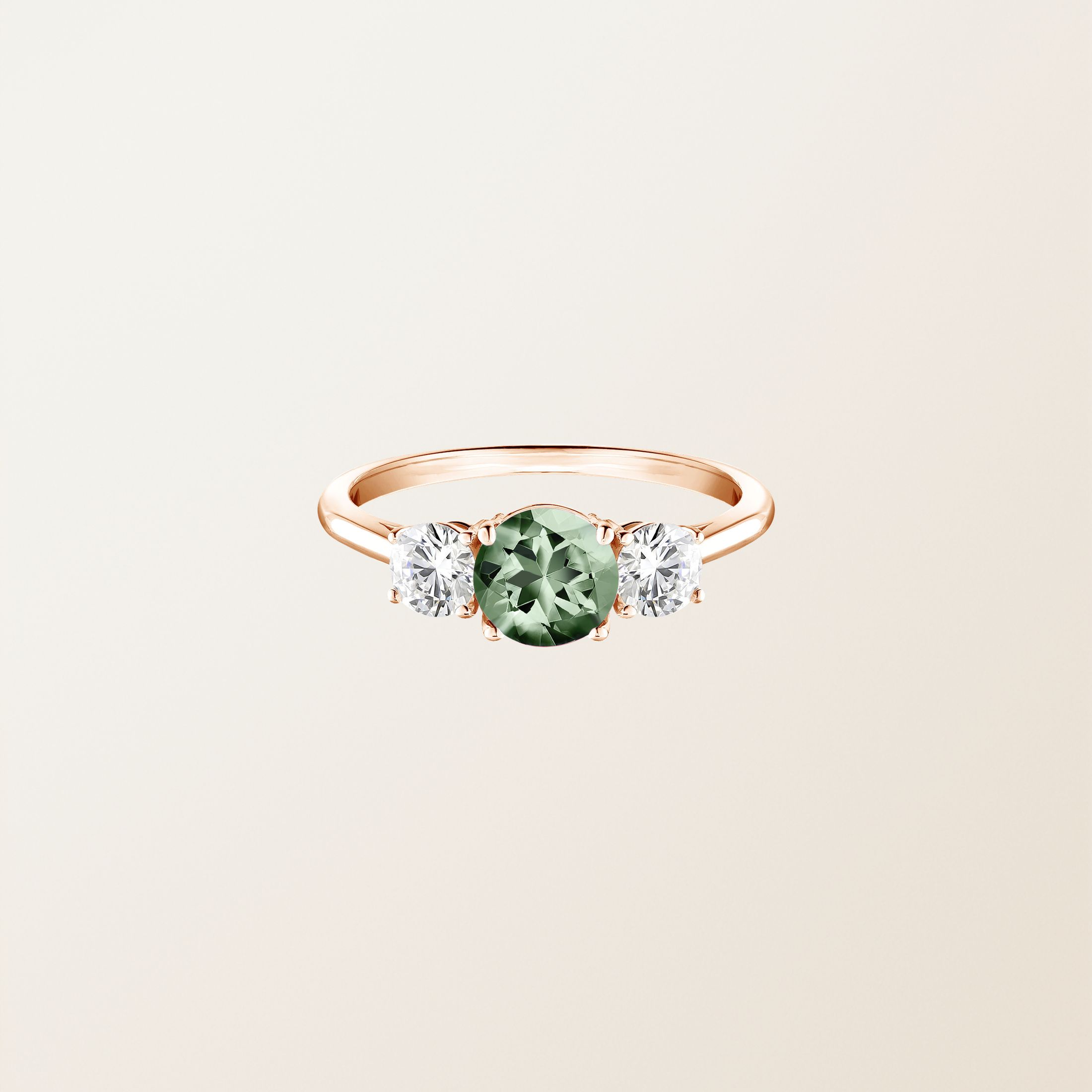 Bague Or rose 18 cts Saphir Vert Little Lady Duo