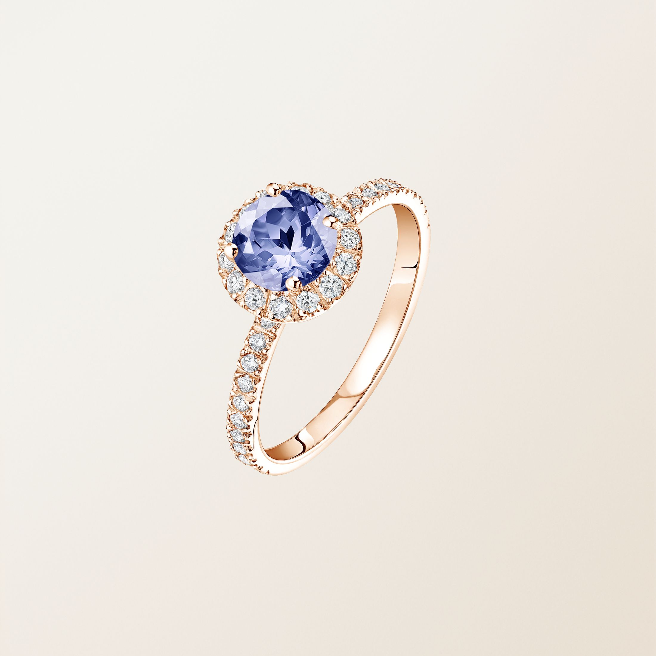 Bague Or rose 18 cts Tanzanite Rétromantique L Pavée