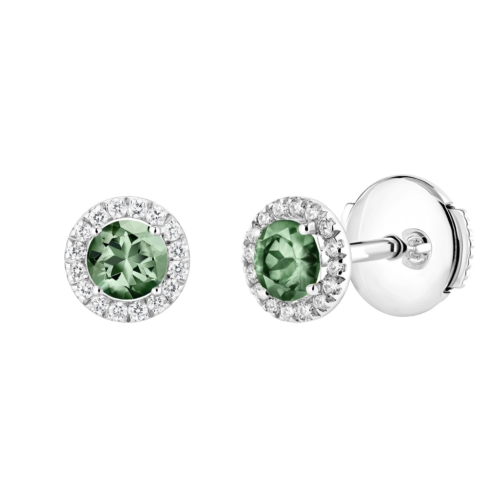 Boucles d'oreilles Or blanc Saphir Vert et diamants Rétromantique S 1