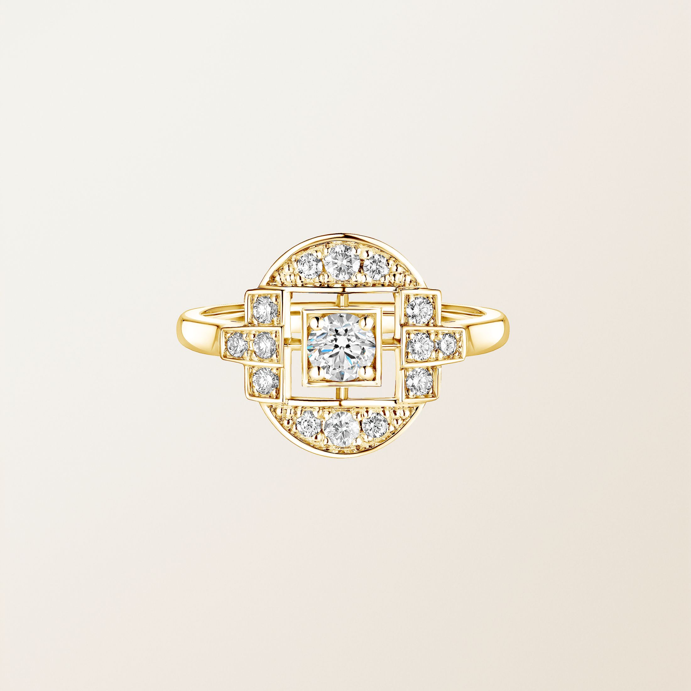 Bague Or jaune 18 cts Diamant Art Déco Solo