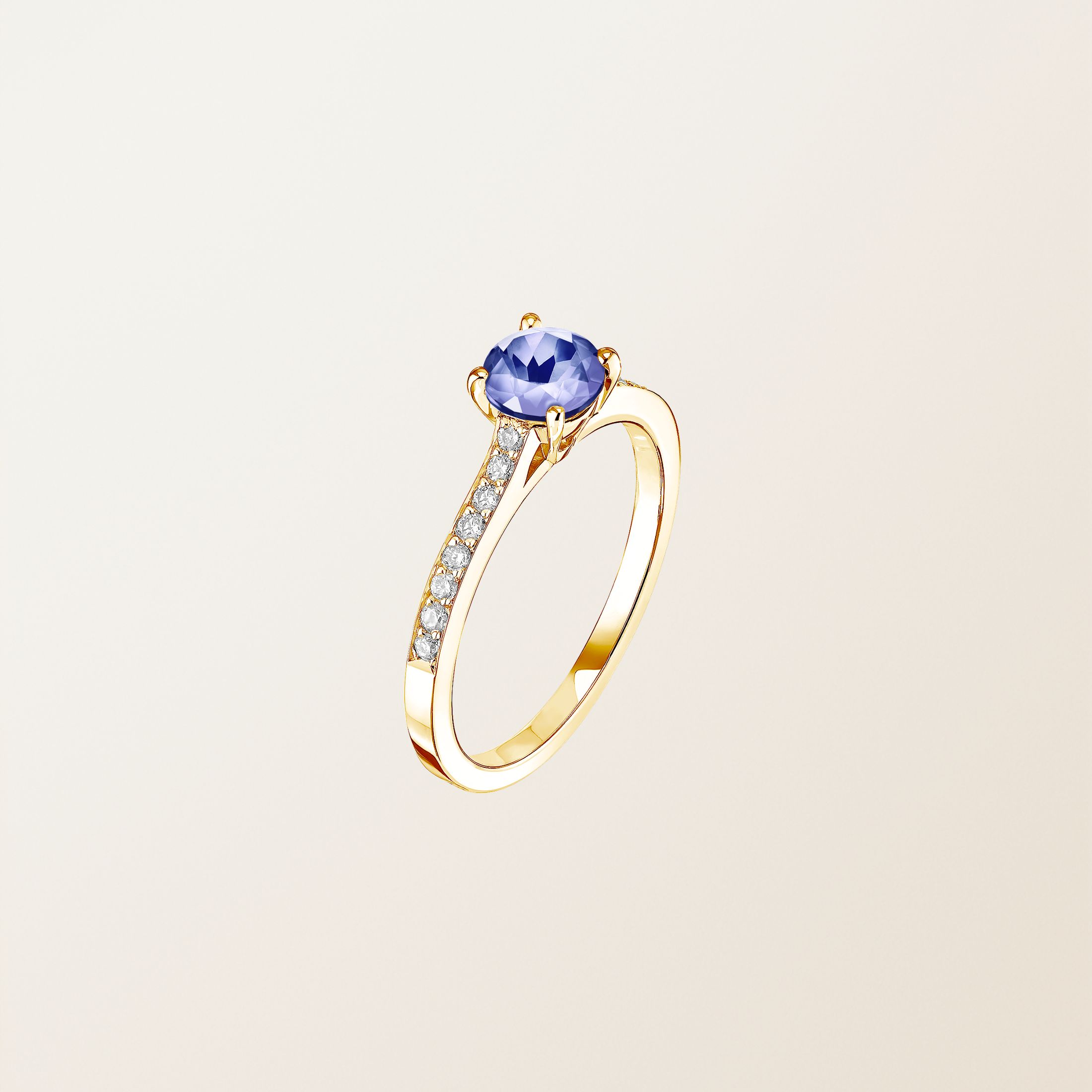 Bague Or Jaune 18 cts Tanzanite Lady Pavée