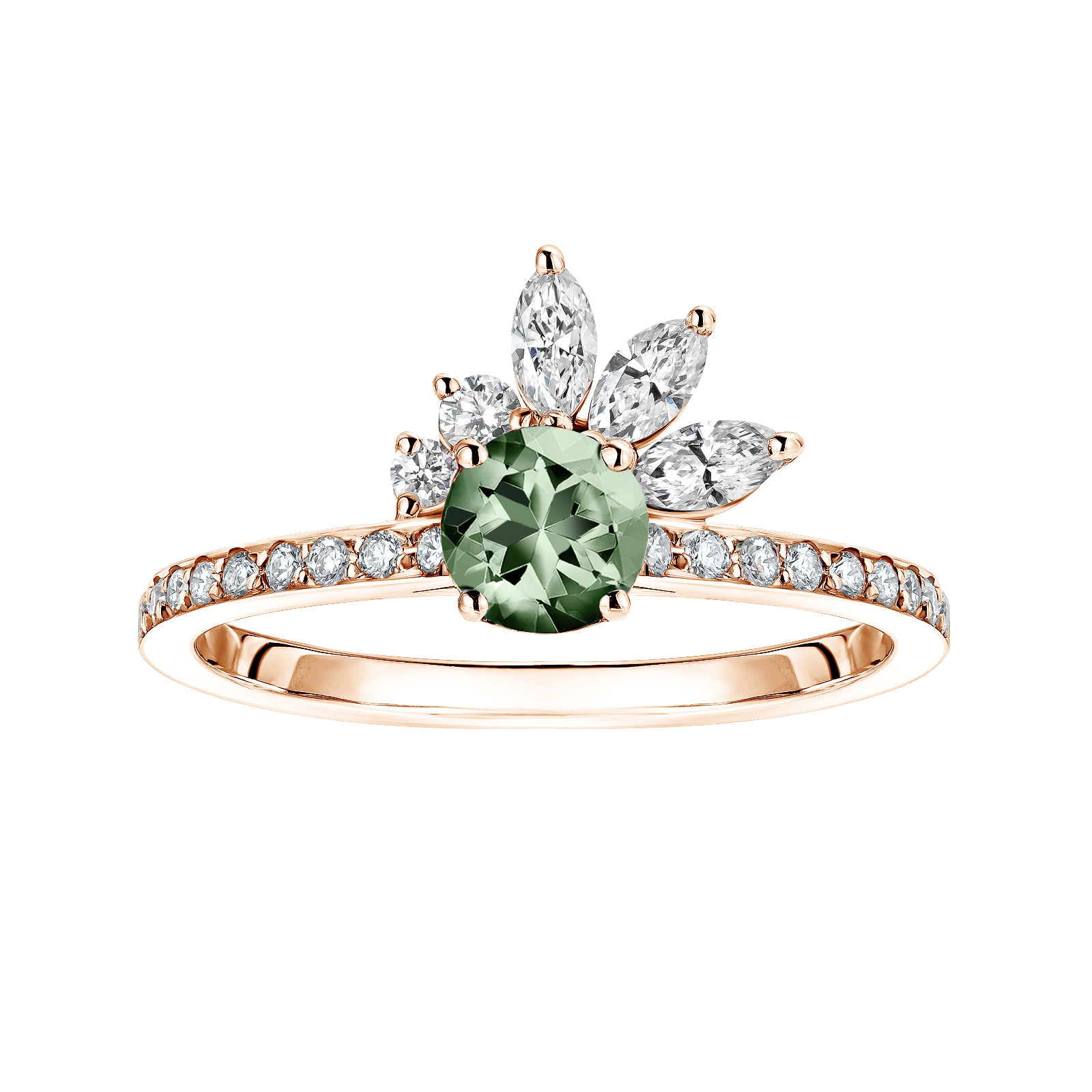 Bague Or rose Saphir Vert et diamants Little EverBloom Pavée 1