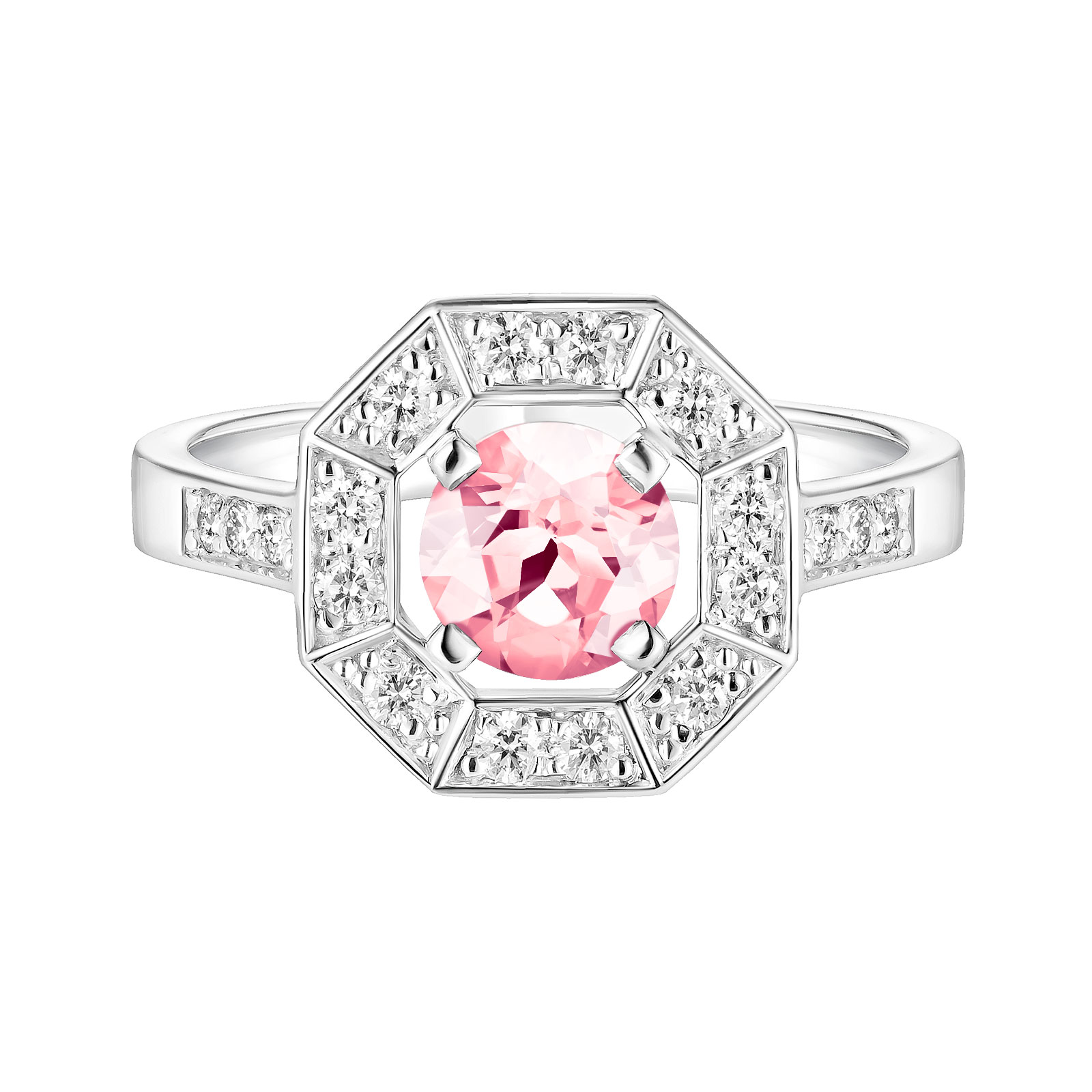 Bague Or blanc Tourmaline et diamants Art Déco Rond 6 mm 1
