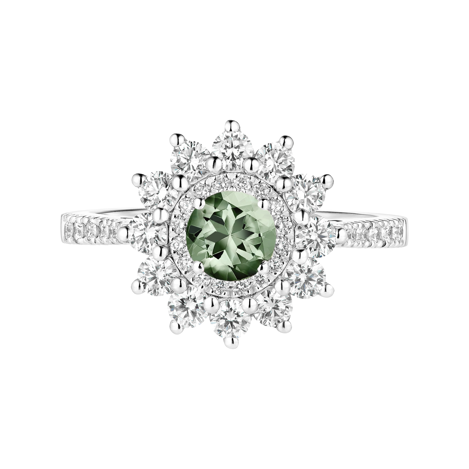 Bague Or blanc Saphir Vert et diamants Lefkos 5 mm Pavée 1