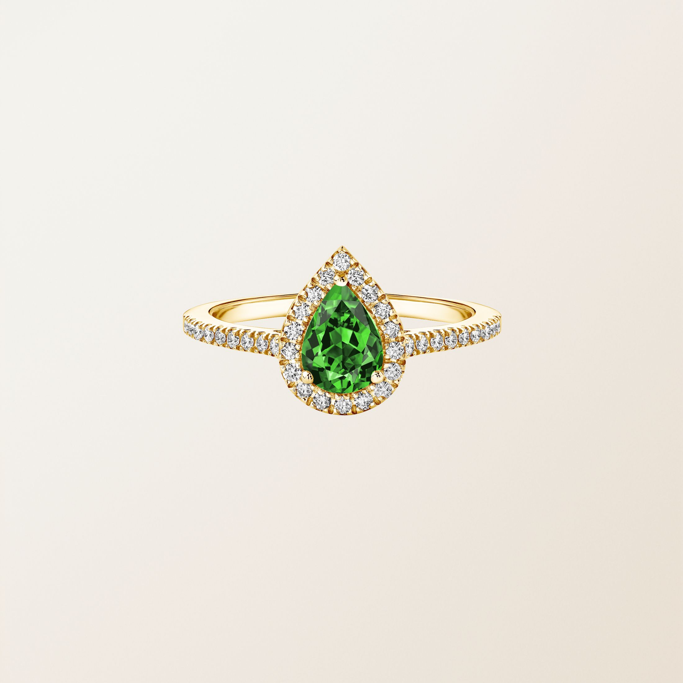 Bague Or jaune 18 cts Tsavorite Rétromantique Poire Pavée