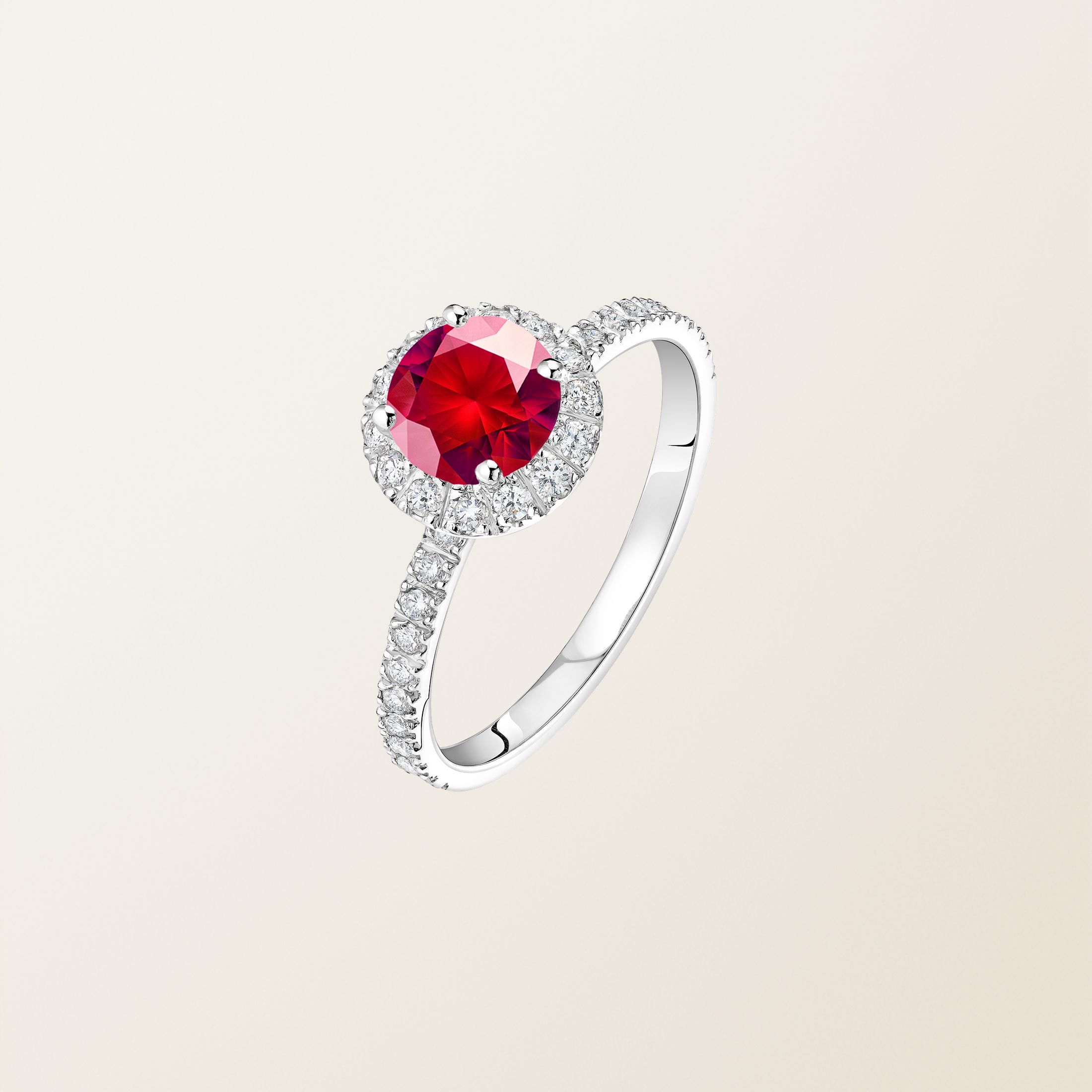Bague Or blanc 18 cts Rubis Rétromantique L Pavée