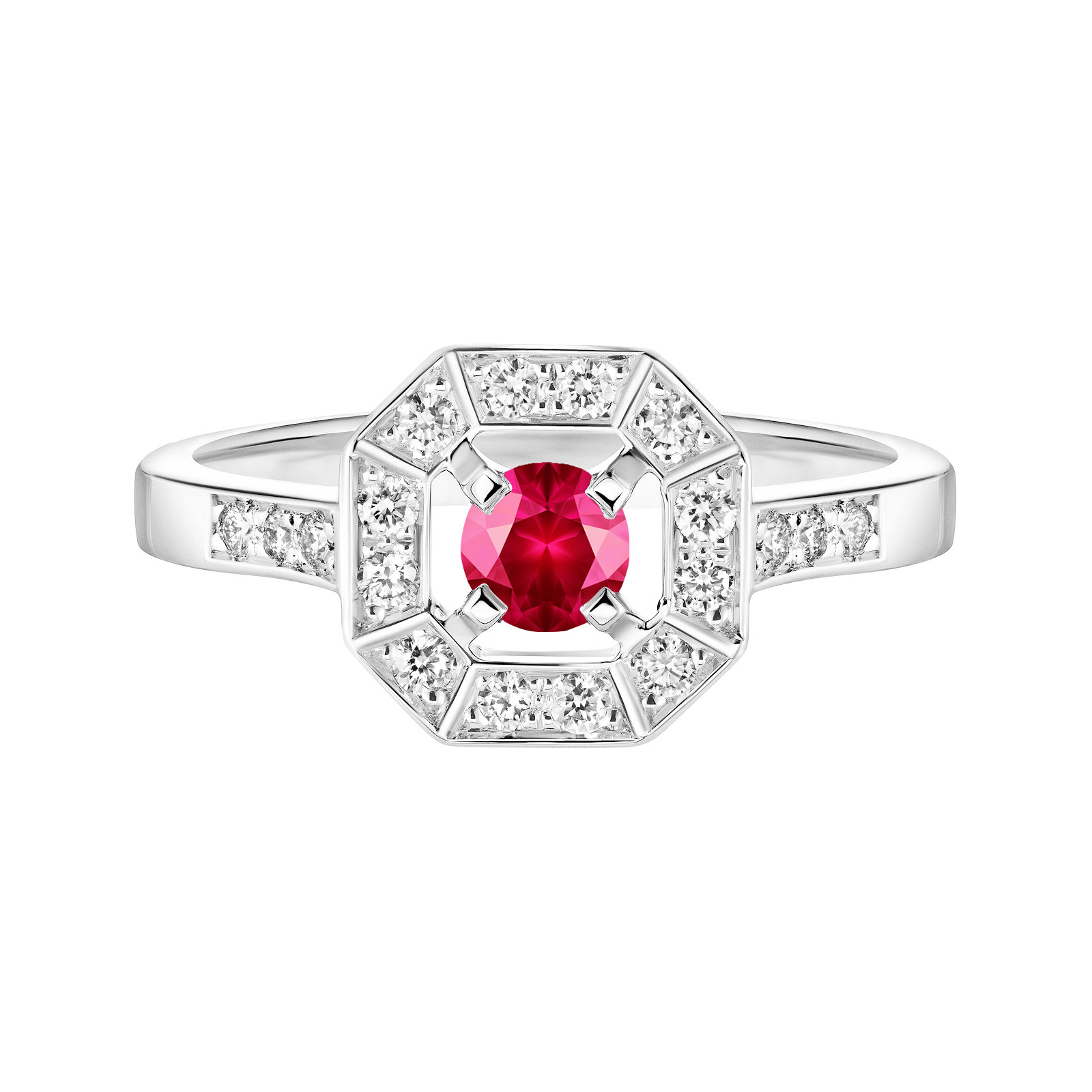 Bague Or blanc Rubis et diamants Art Déco Rond 4 mm 1