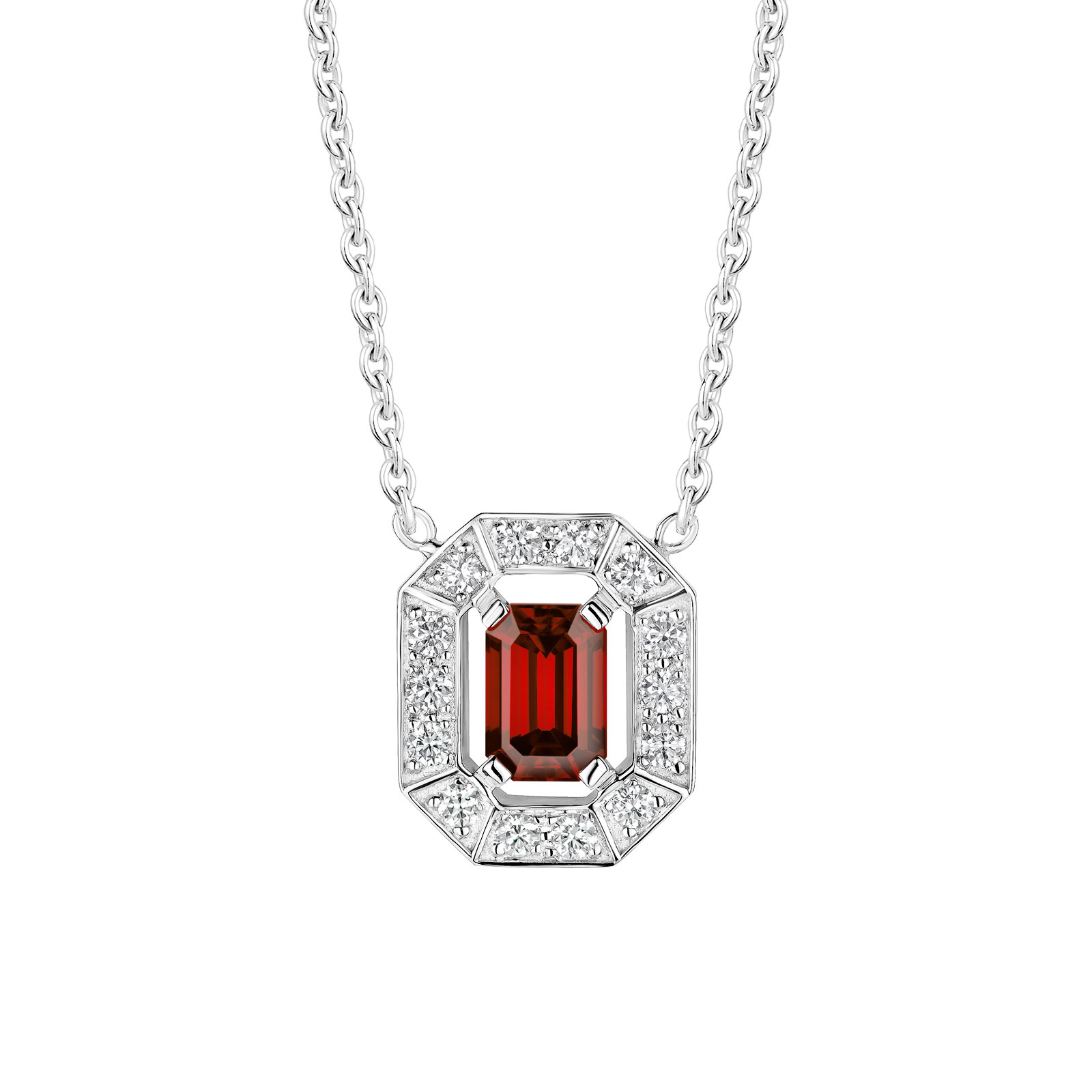 Pendentif Or blanc Grenat et diamants Art Déco 1