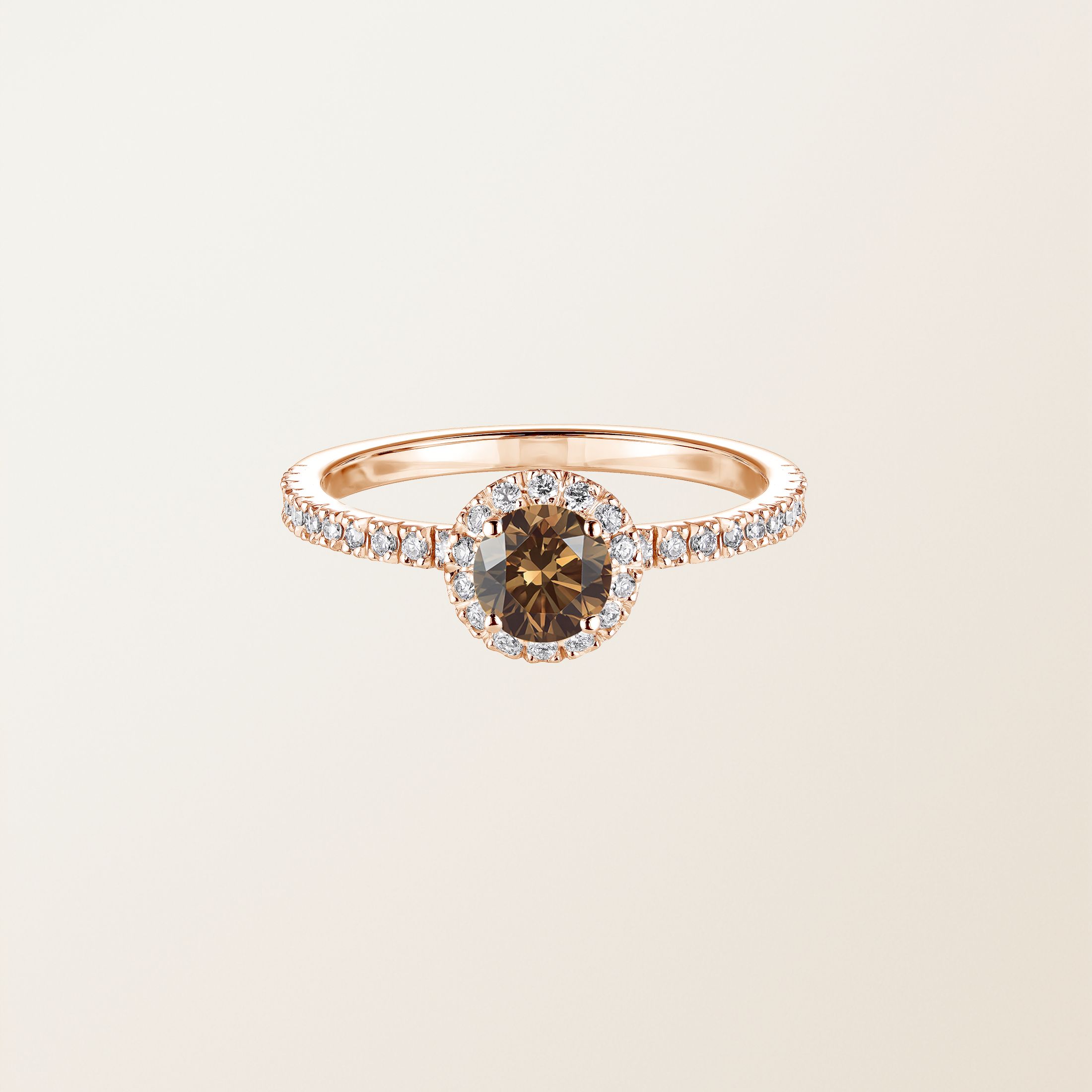 Bague Or rose 18 cts Diamant Chocolat Rétromantique M Pavée