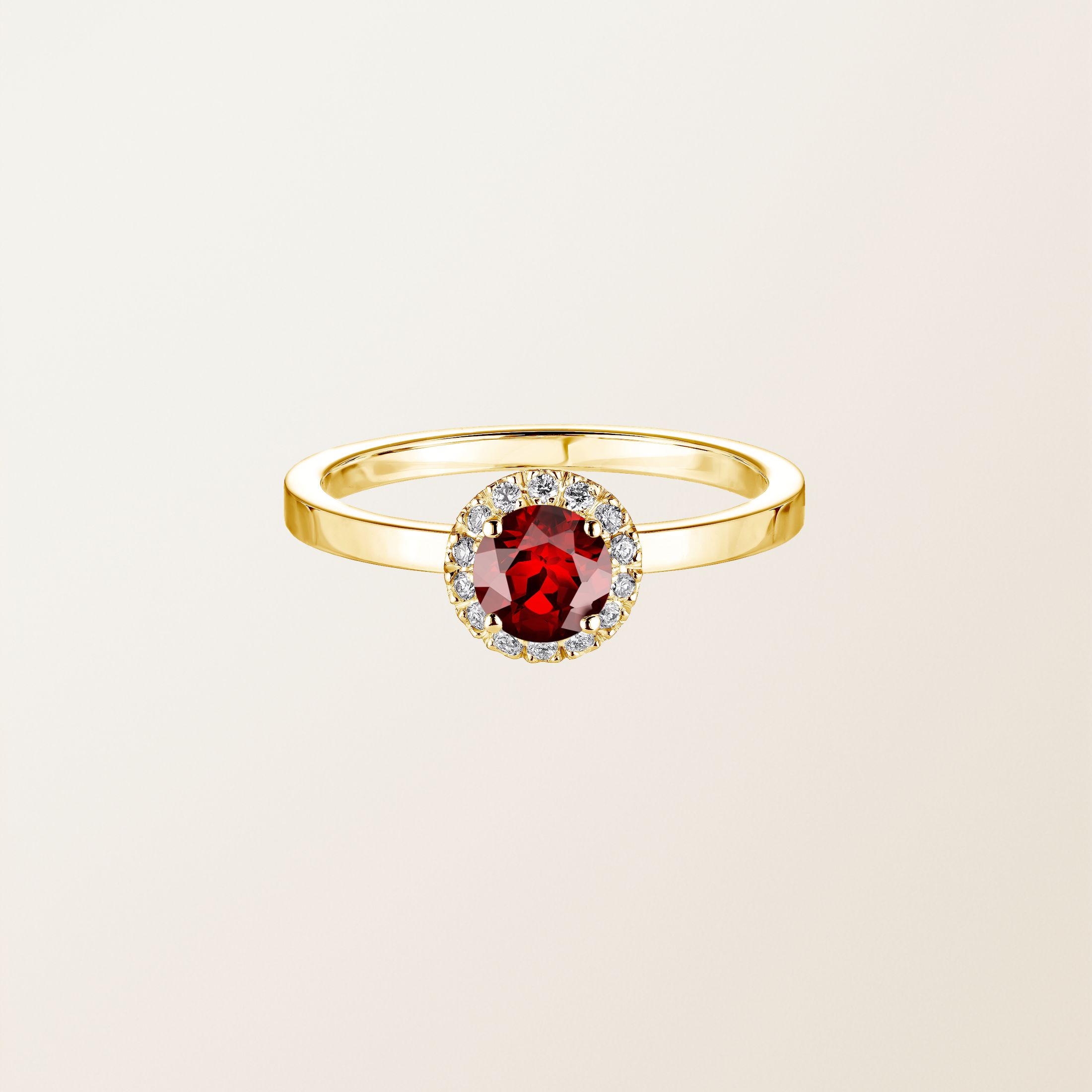 Bague Or jaune 18 cts Grenat Rétromantique M
