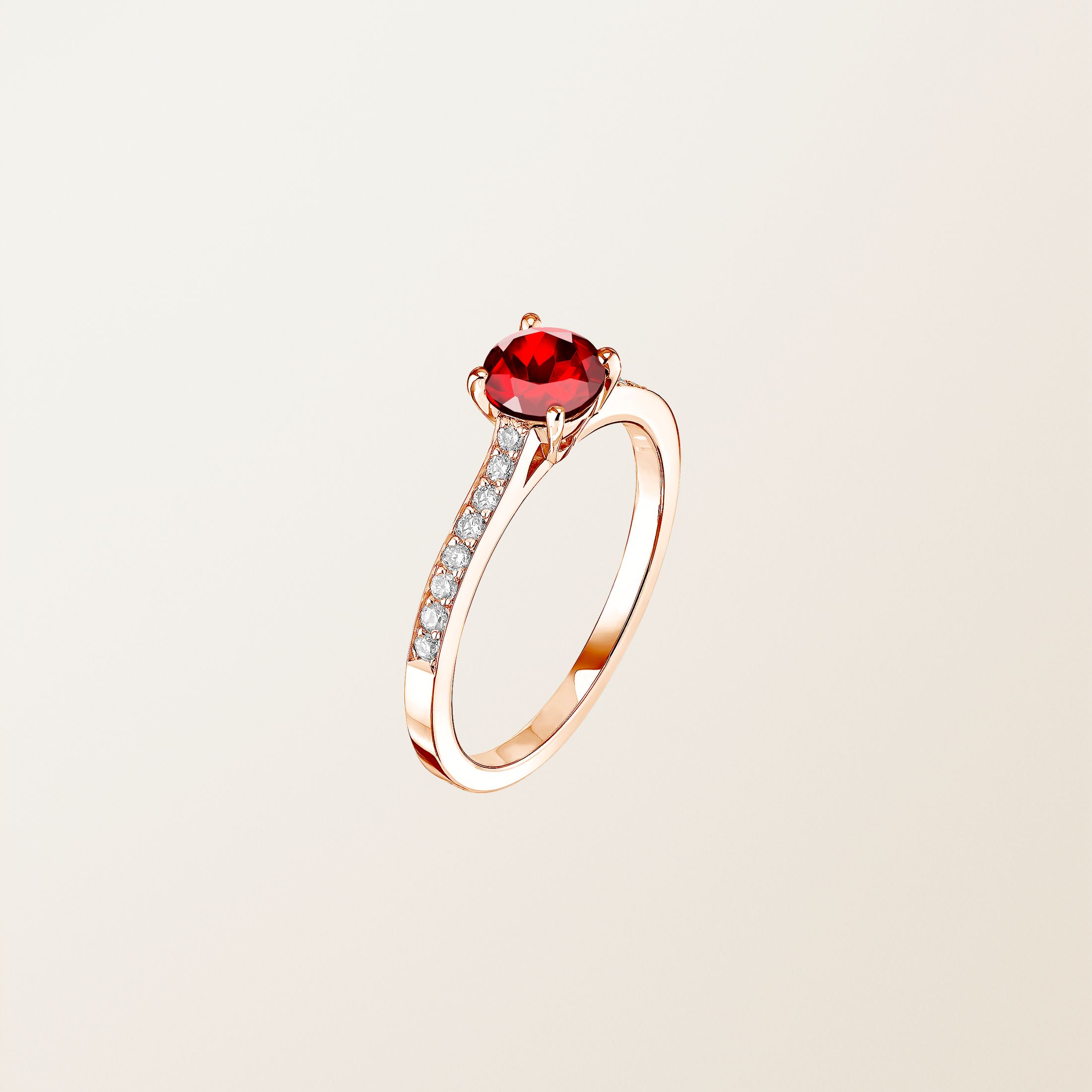 Bague Or Rose 18 cts Grenat Lady Pavée