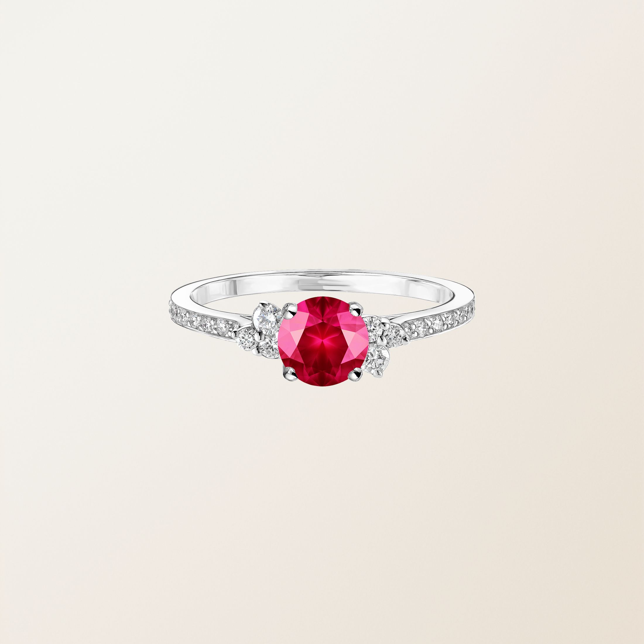 Bague Or blanc 18 cts Rubis Baby EverBloom 5 mm Pavée
