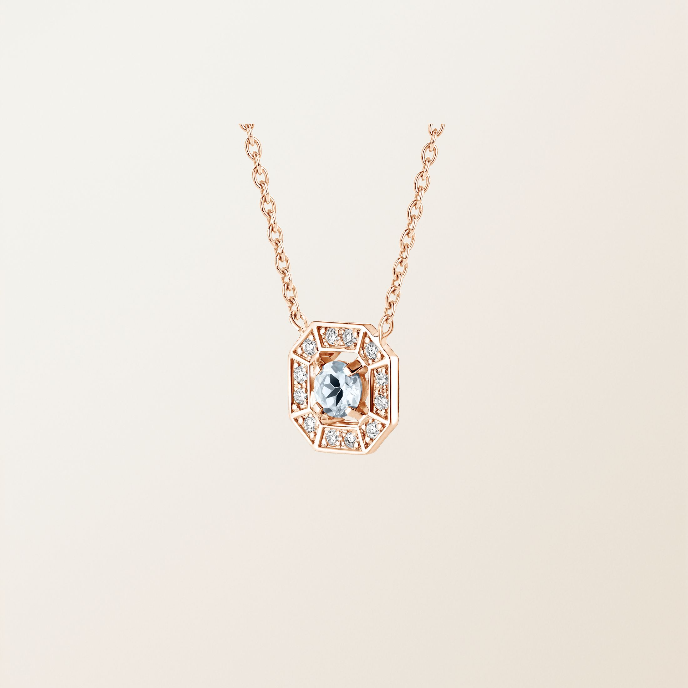 Pendentif Or rose 18 cts Aigue-marine Art Déco Rond 4 mm