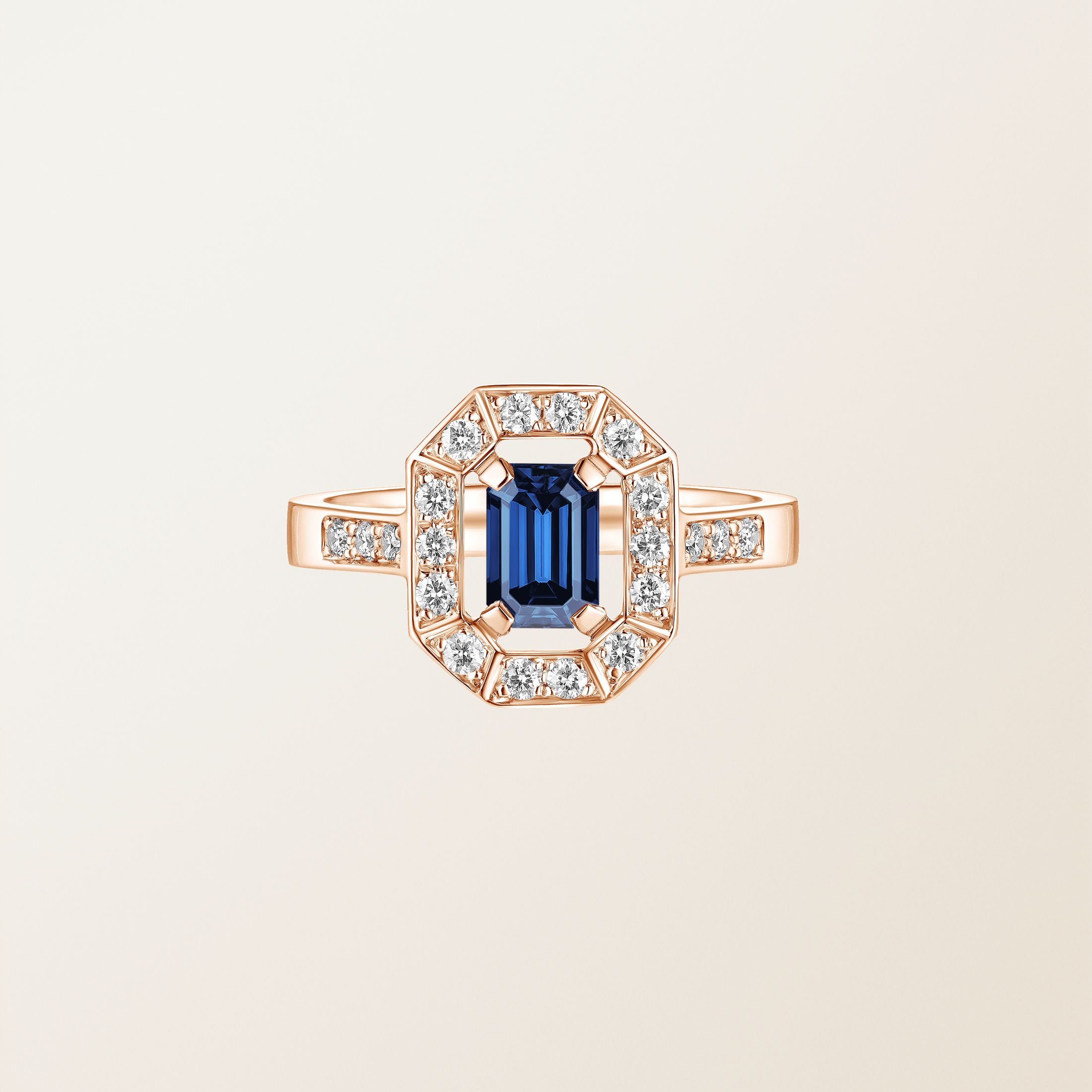 Ring 18K Roségold Saphir Art Déco