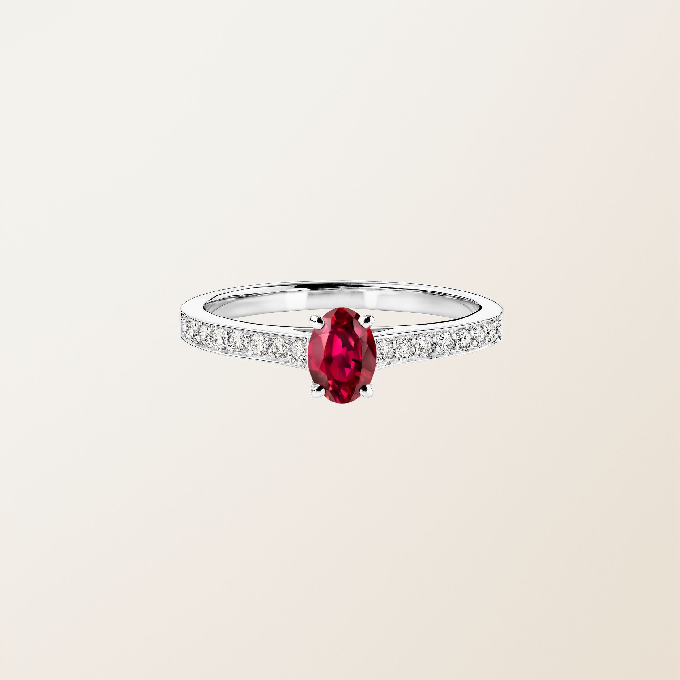 Bague Or blanc 18 cts Rubis Lady Ovale Pavée