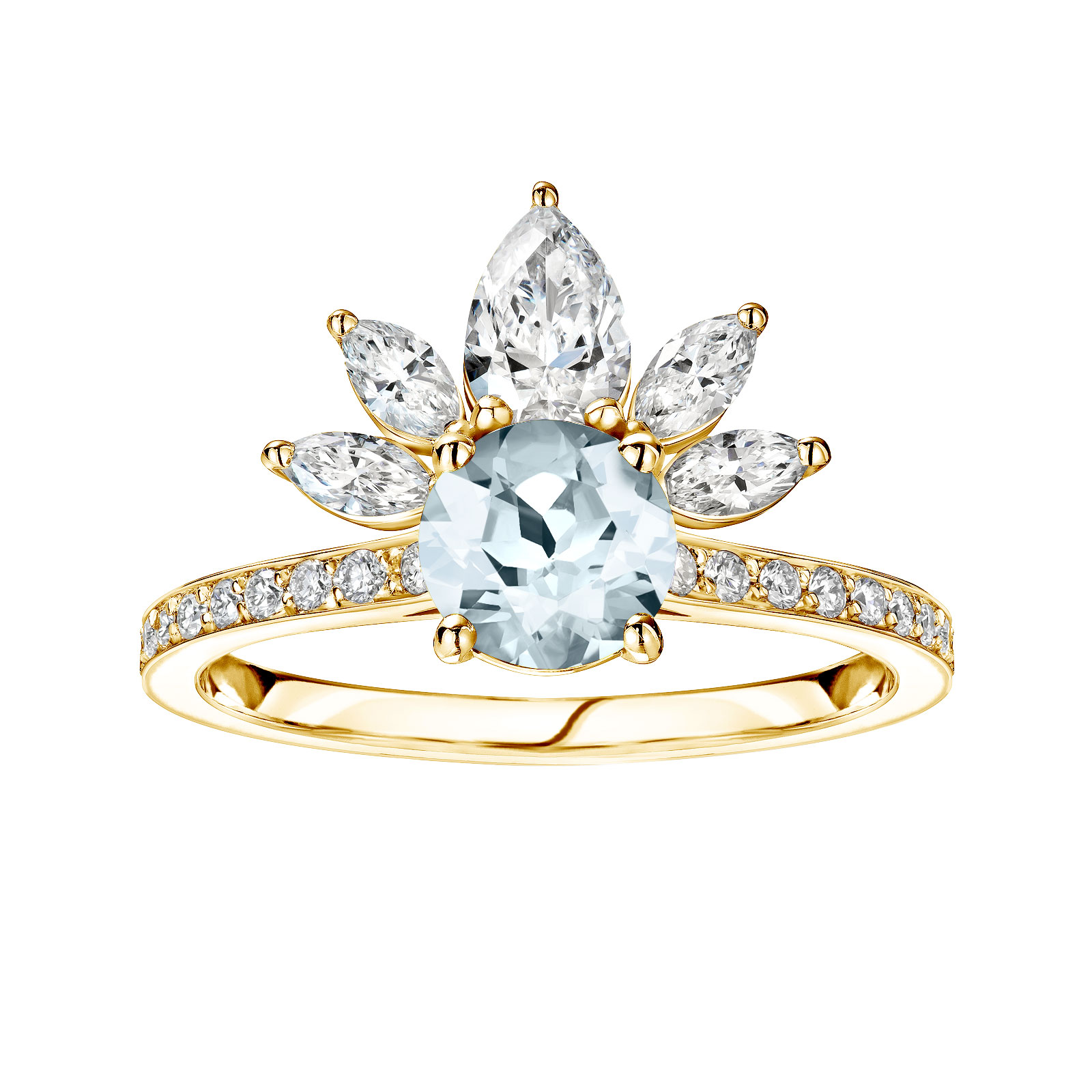 Bague Or jaune Aigue-marine et diamants EverBloom Pavée 1