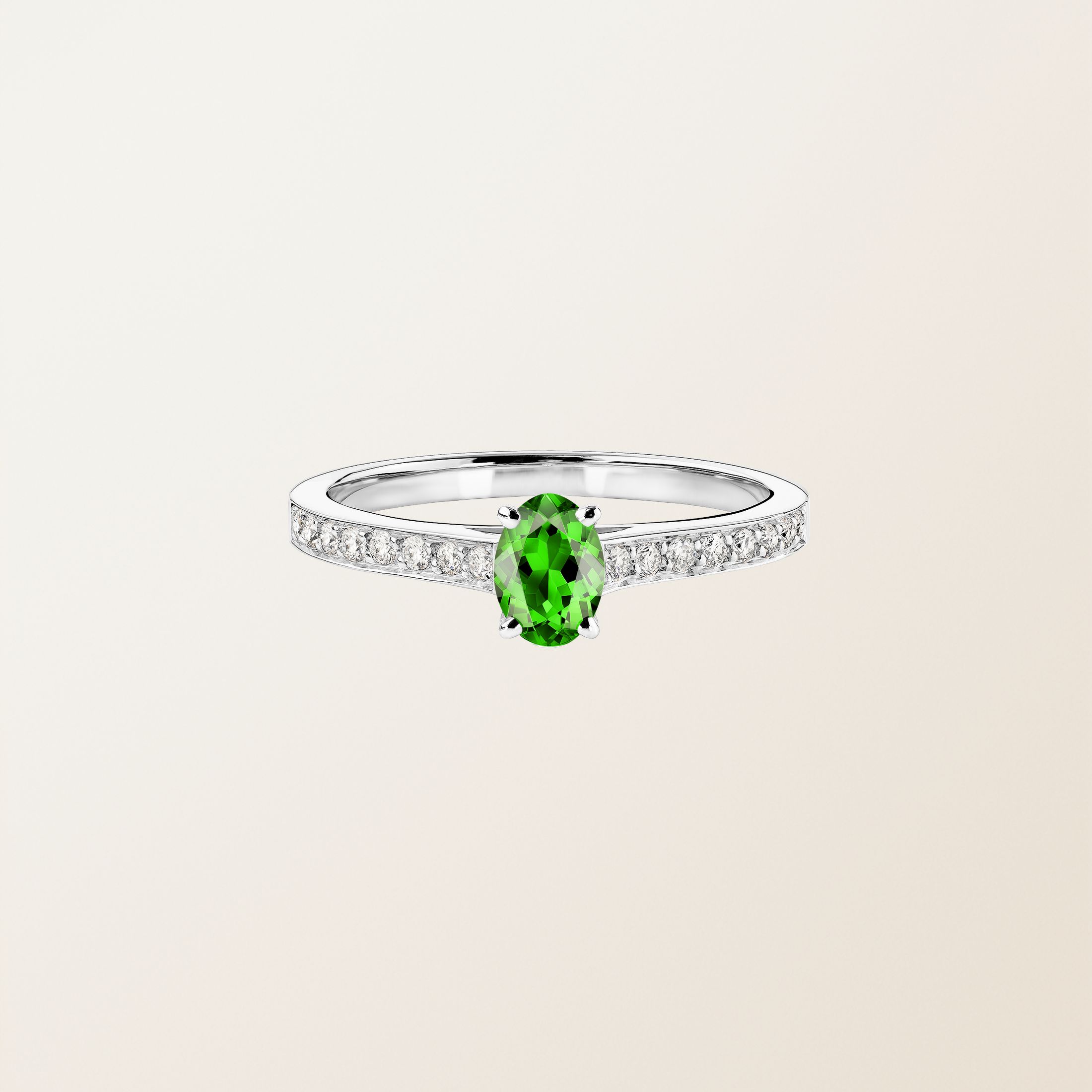 Bague Or blanc 18 cts Tsavorite Lady Ovale Pavée